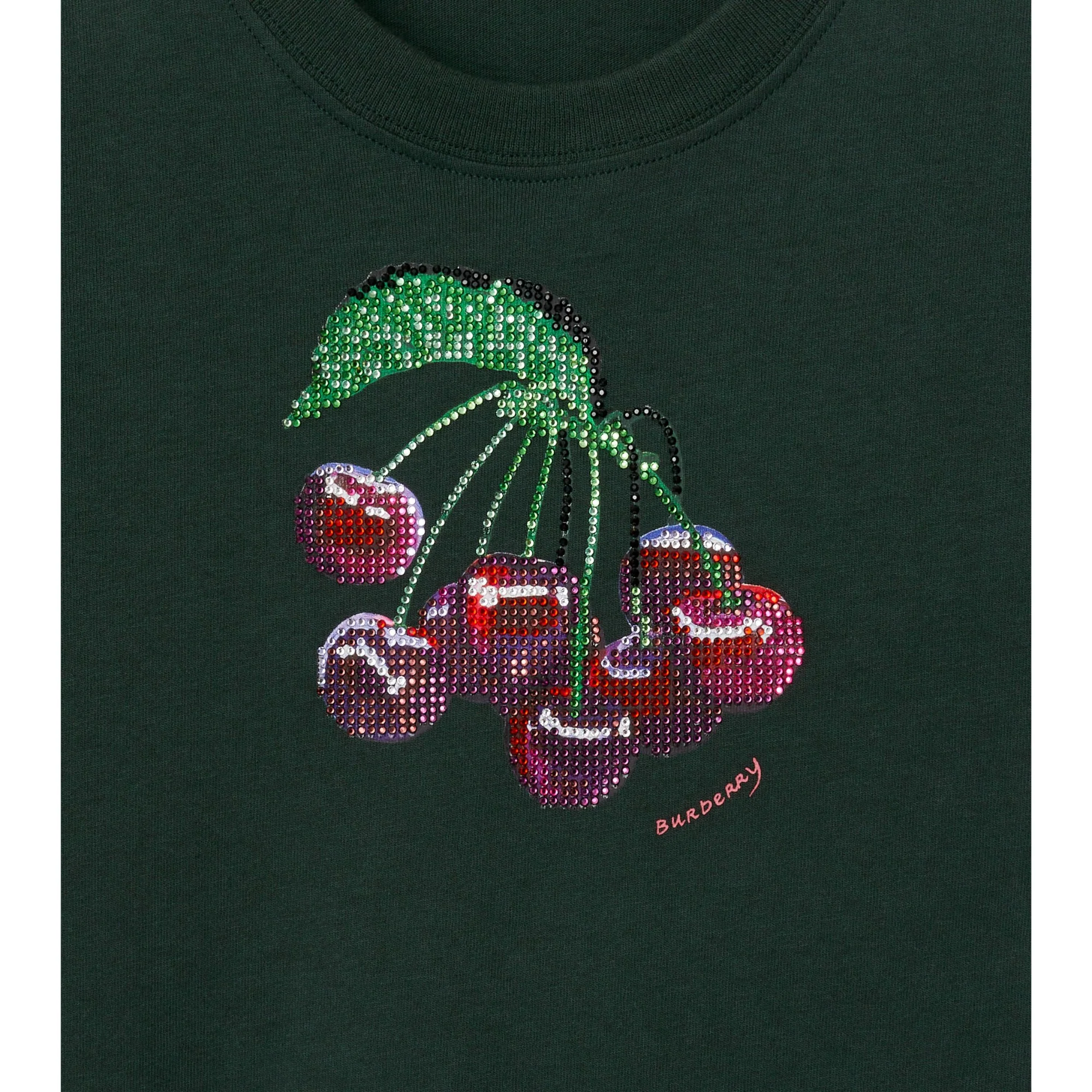 Boxy Crystal Cherry Cotton T-shirt - Fir - Image 6