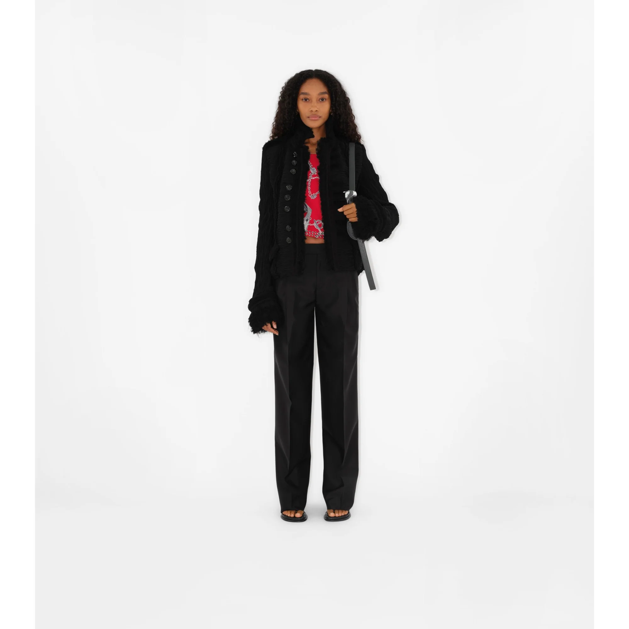 Wool Silk Tailored Trousers - Black - Image 2