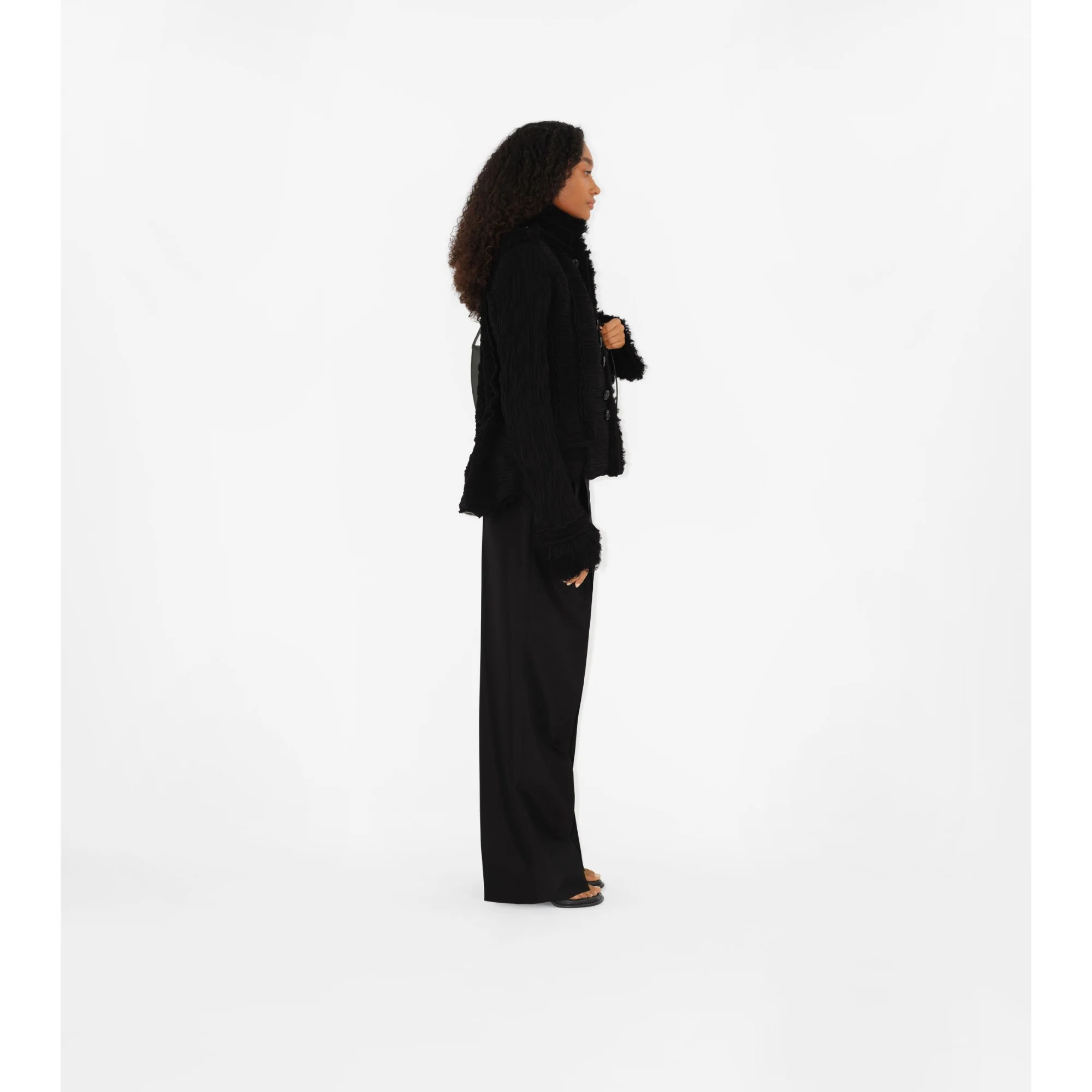 Wool Silk Tailored Trousers - Black - Image 3