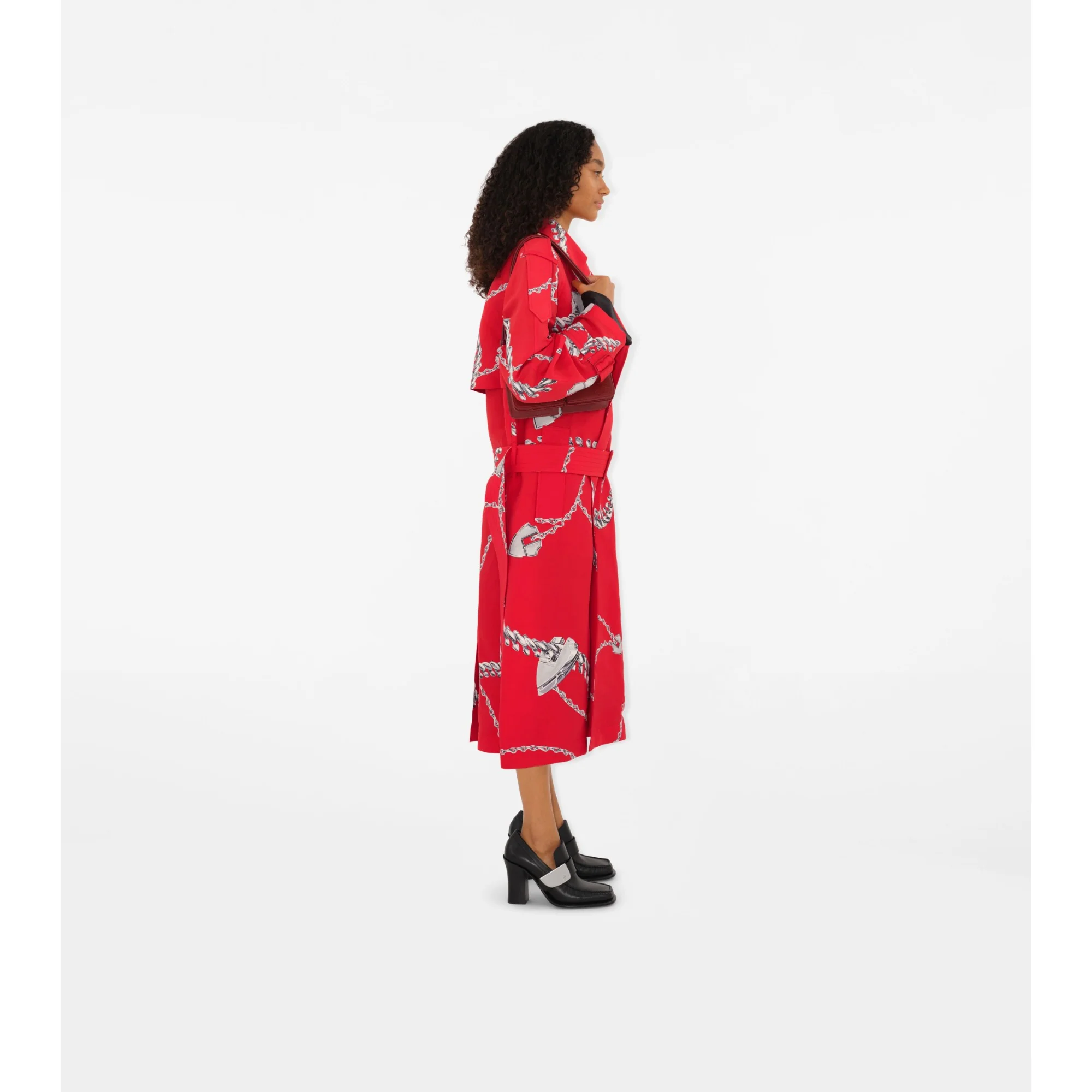 Long Shield Hardware Taffeta Trench Coat - Pillar IP Pattern - Image 2