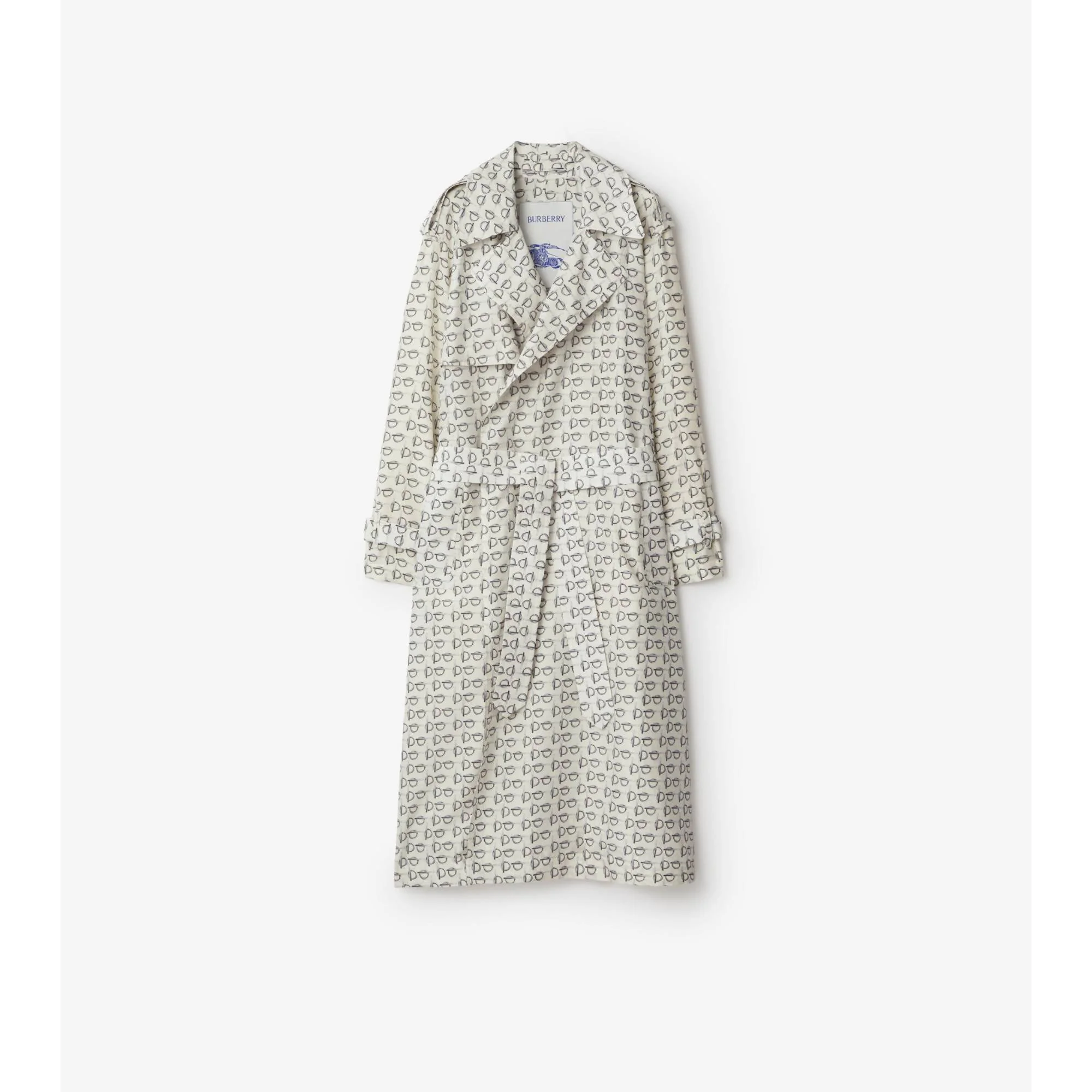 Long B Silk Trench Coat - White IP Pattern