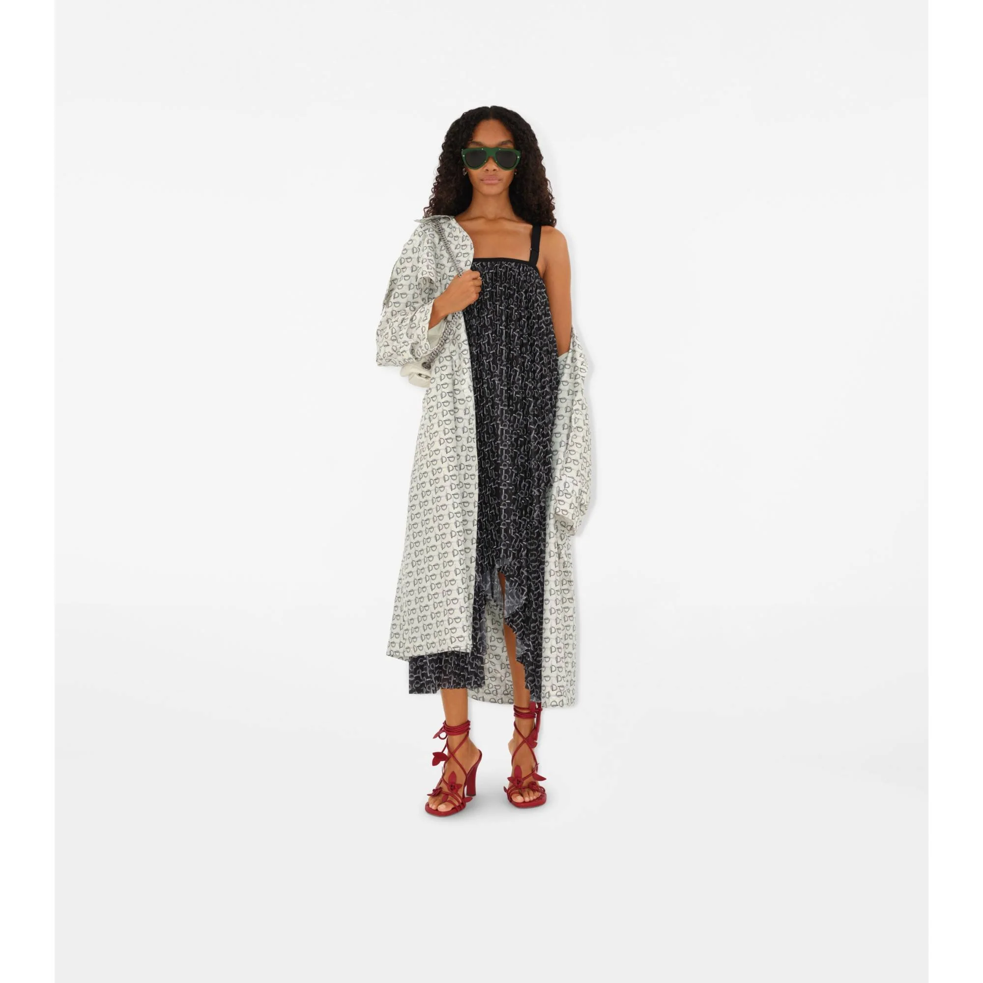Long B Silk Trench Coat - White IP Pattern - Image 2