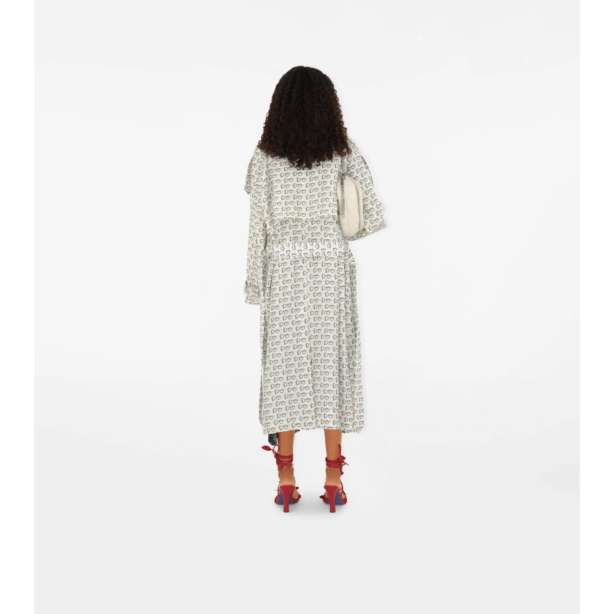 Long B Silk Trench Coat - White IP Pattern - Image 4