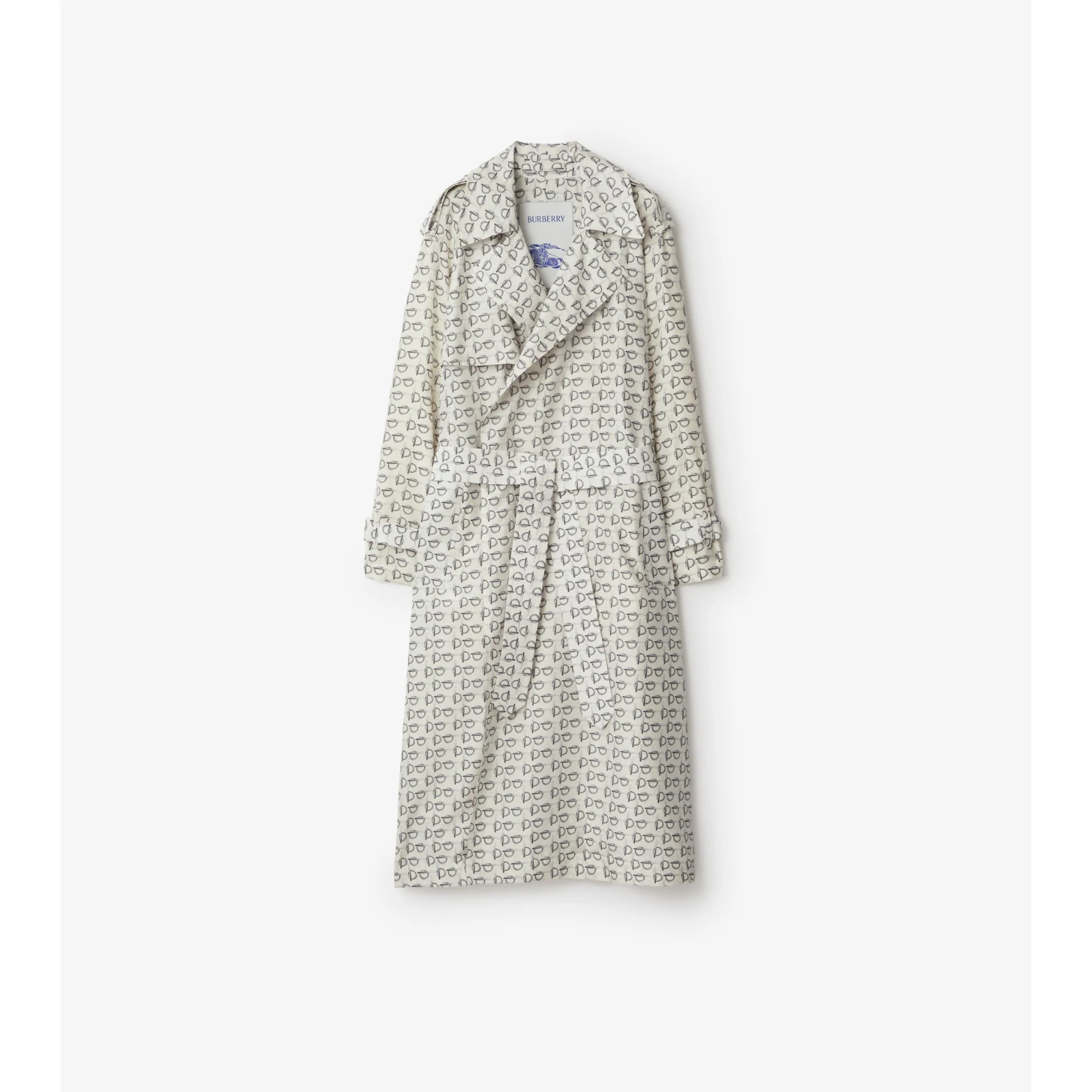 Long B Silk Trench Coat - White IP Pattern