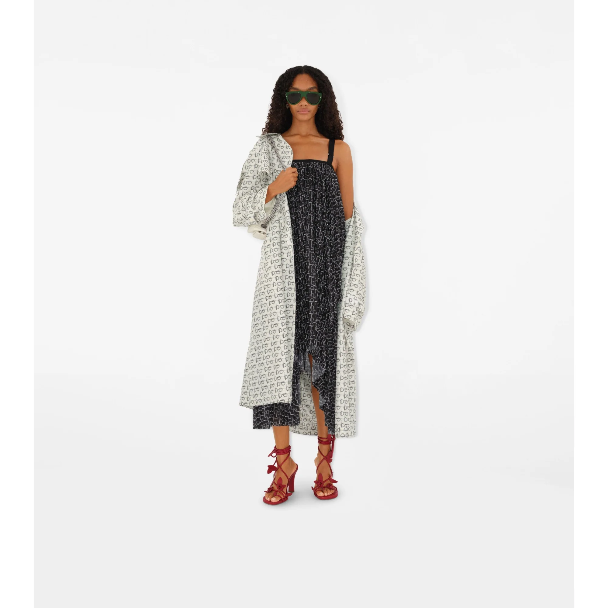 Long B Silk Trench Coat - White IP Pattern - Image 2