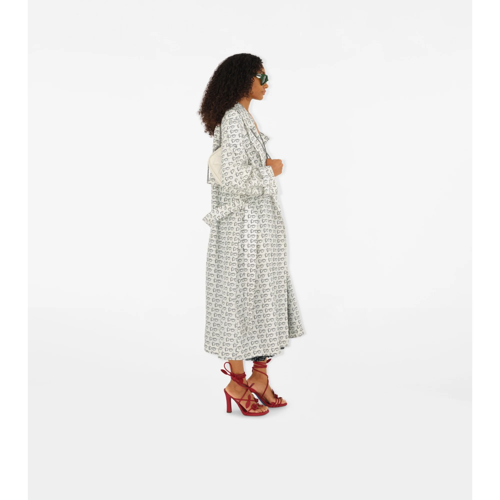 Long B Silk Trench Coat - White IP Pattern - Image 3