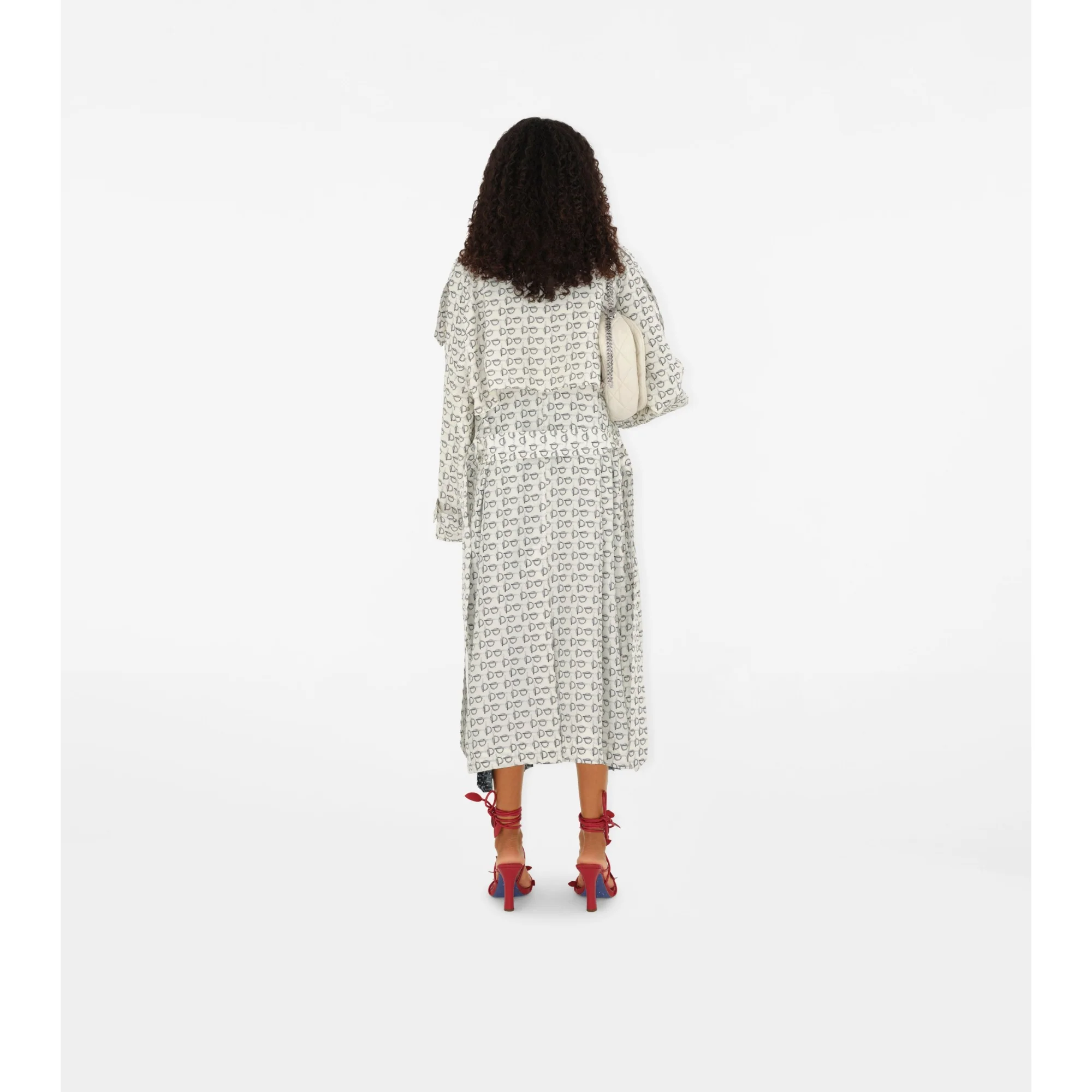 Long B Silk Trench Coat - White IP Pattern - Image 4