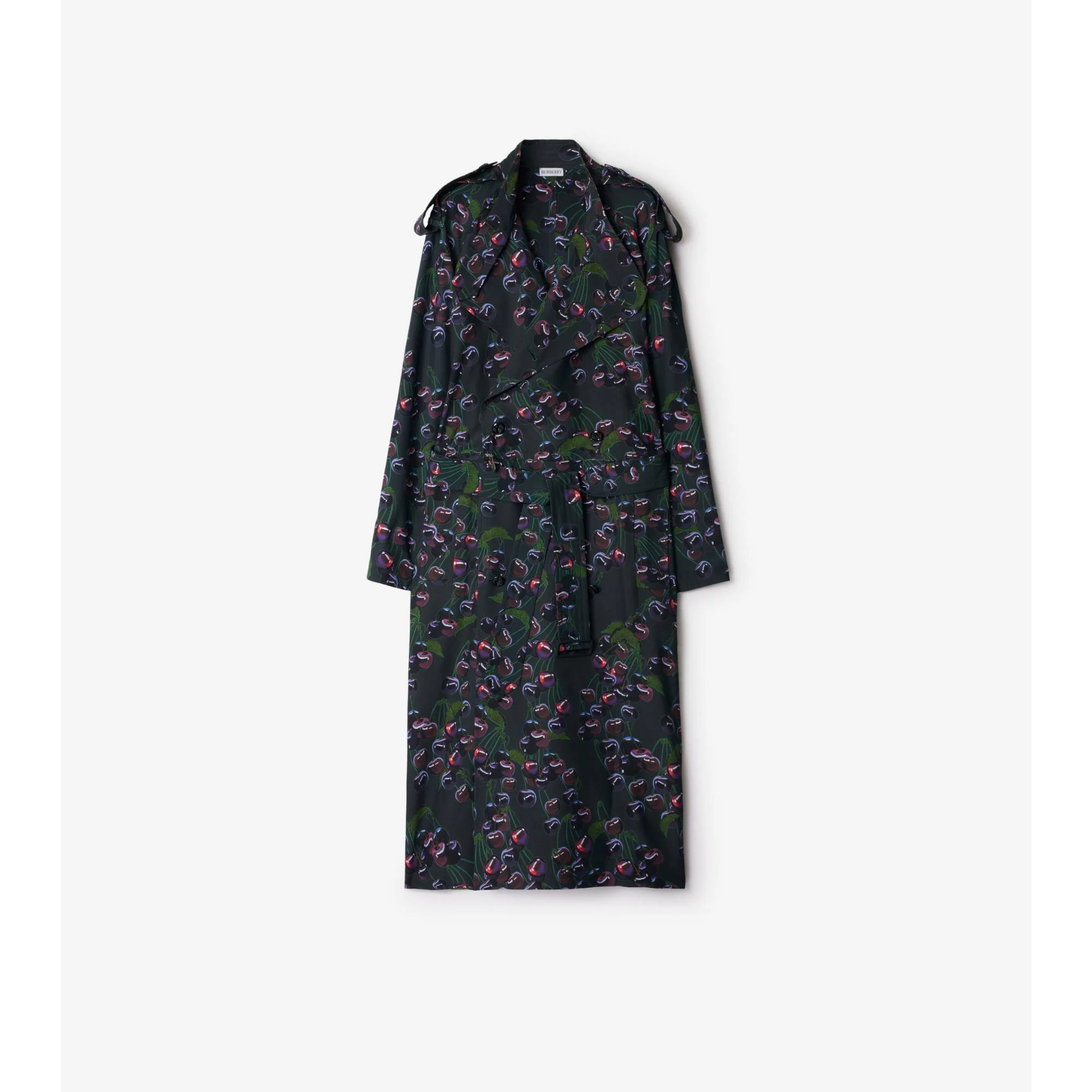 Long Cherry Trench Coat - Vine IP Pattern