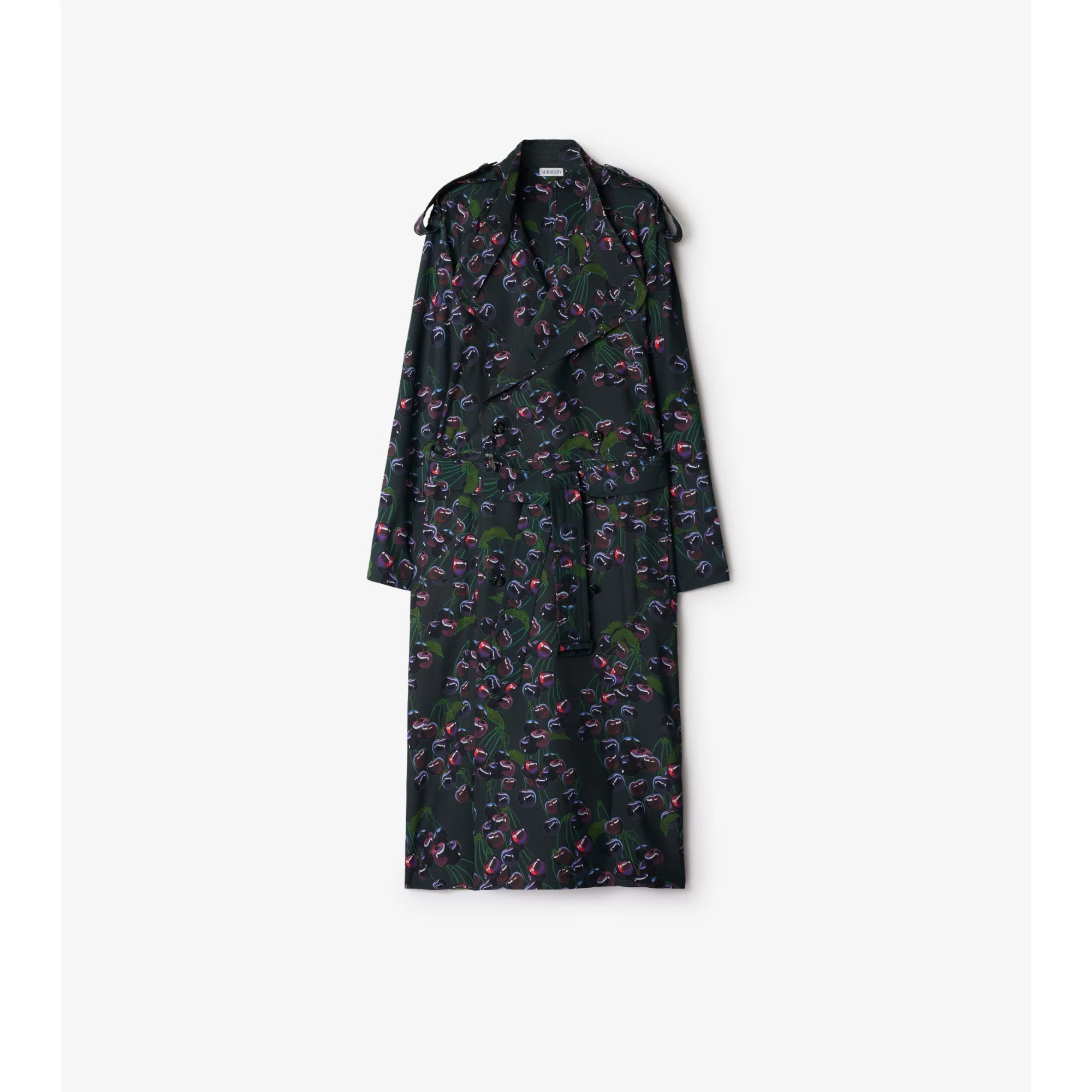 Long Cherry Trench Coat - Vine IP Pattern