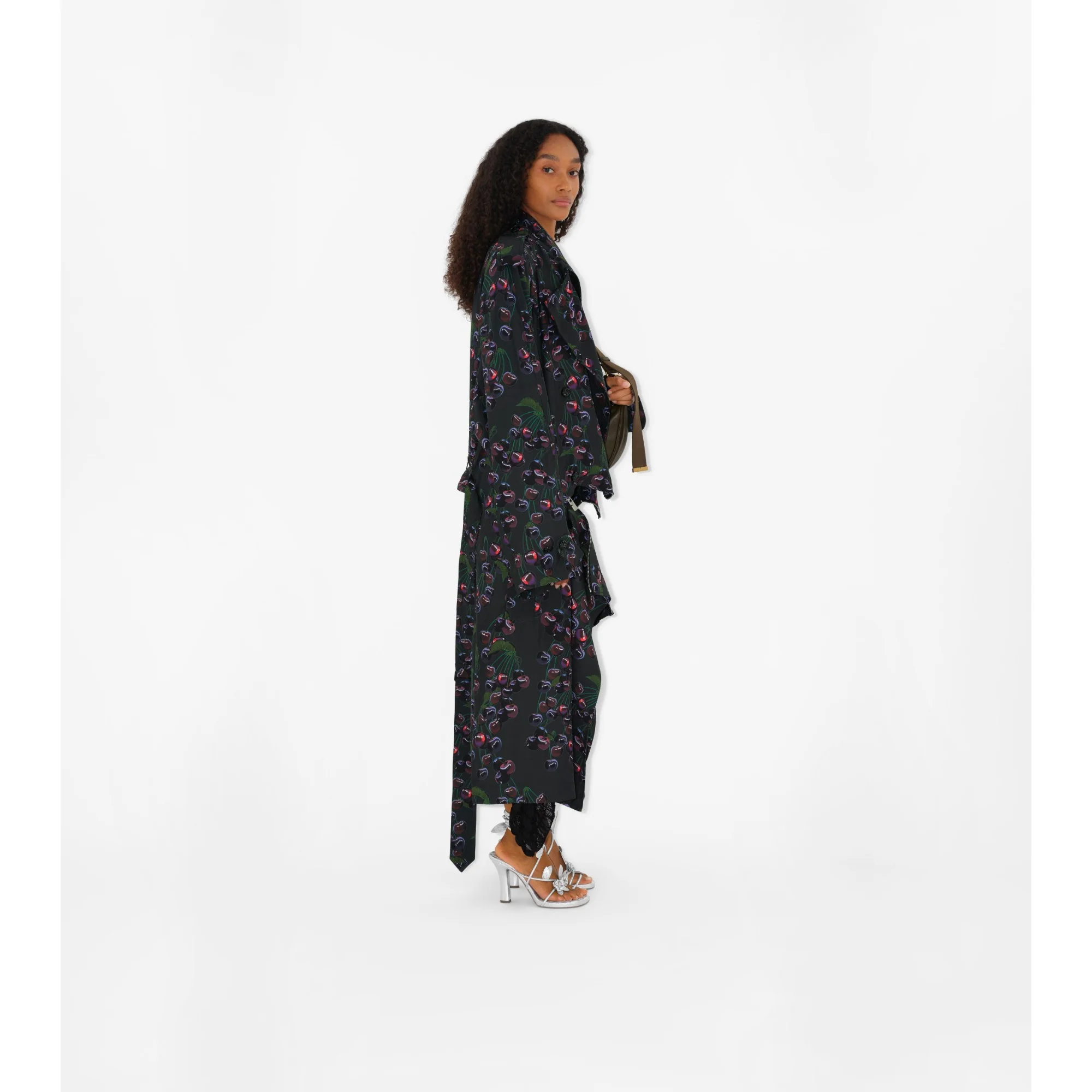 Long Cherry Trench Coat - Vine IP Pattern - Image 3