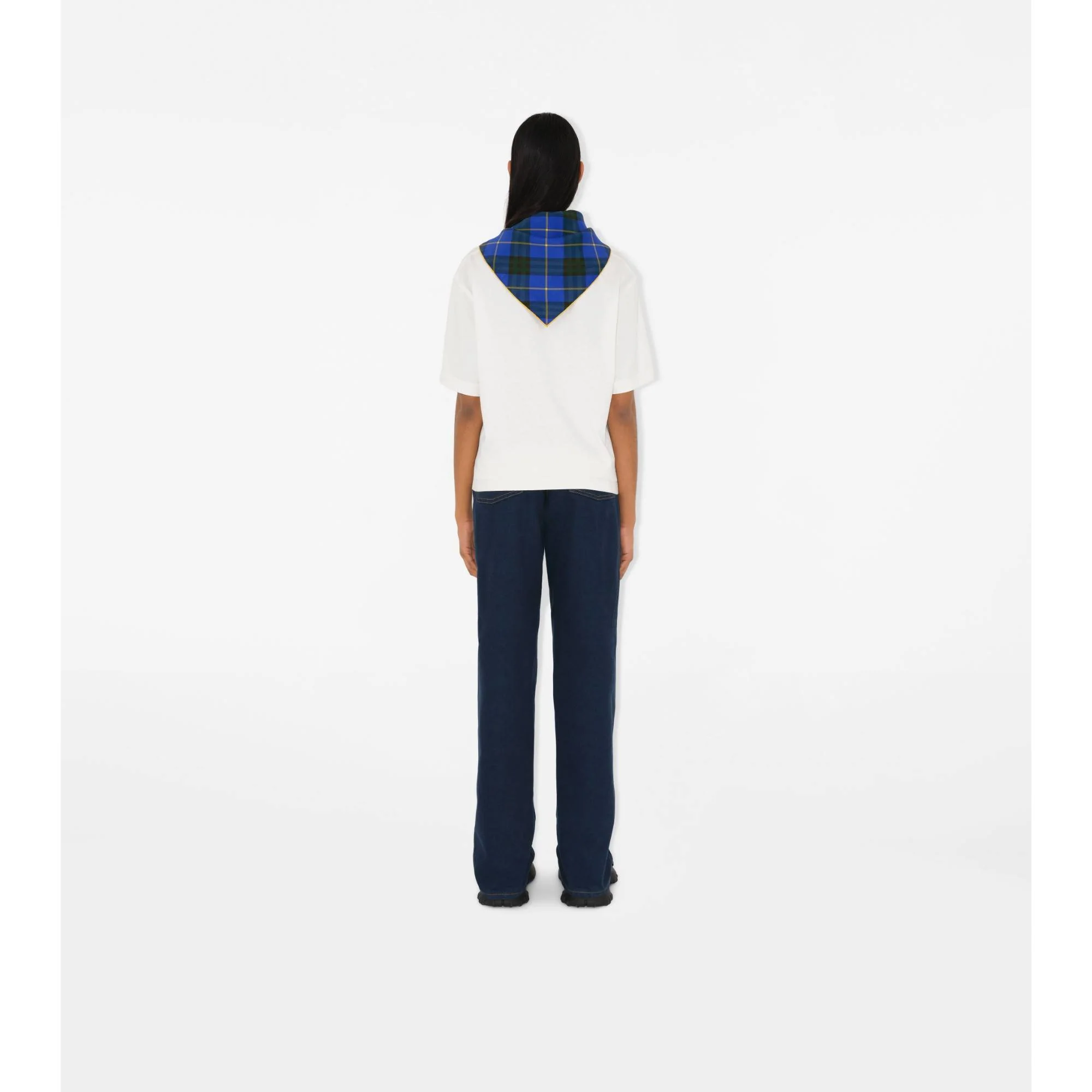 Check Silk Scarf - Bright Navy - Image 3