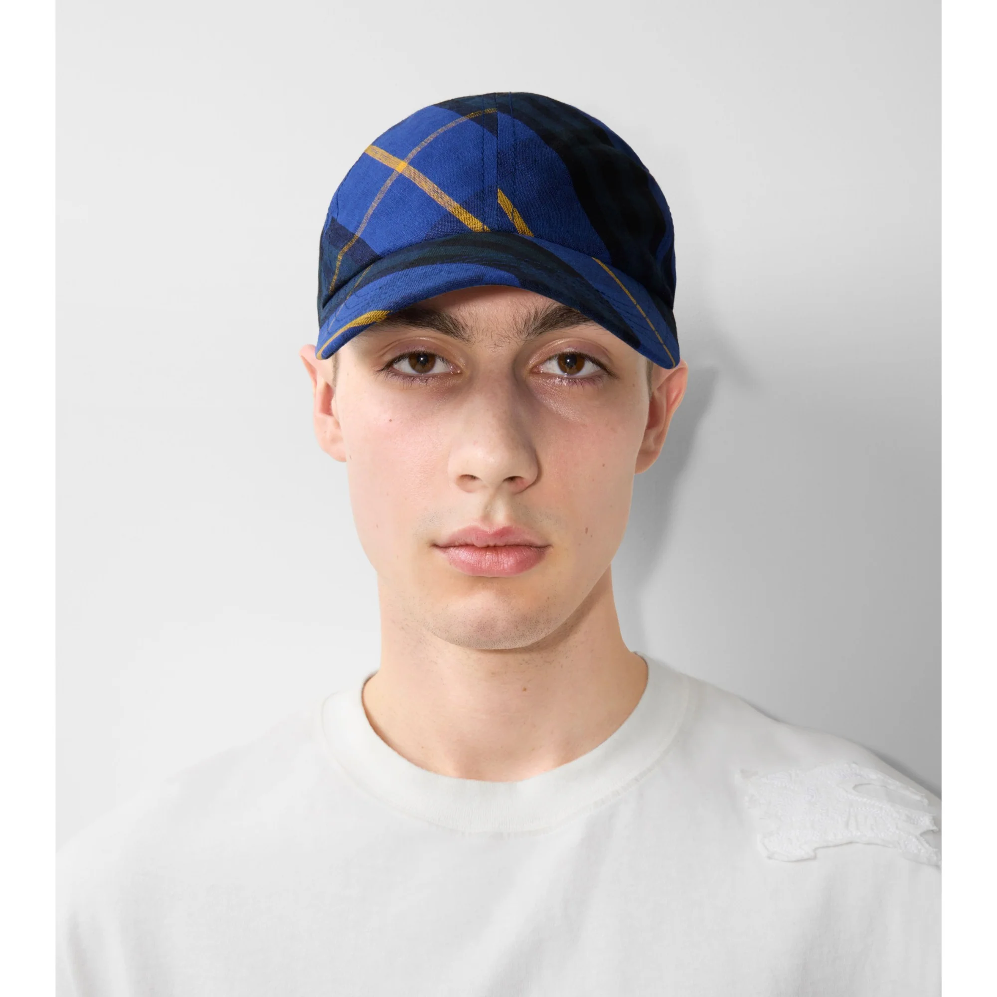 Check Linen Baseball Cap - Bright Navy IP Check - Image 4