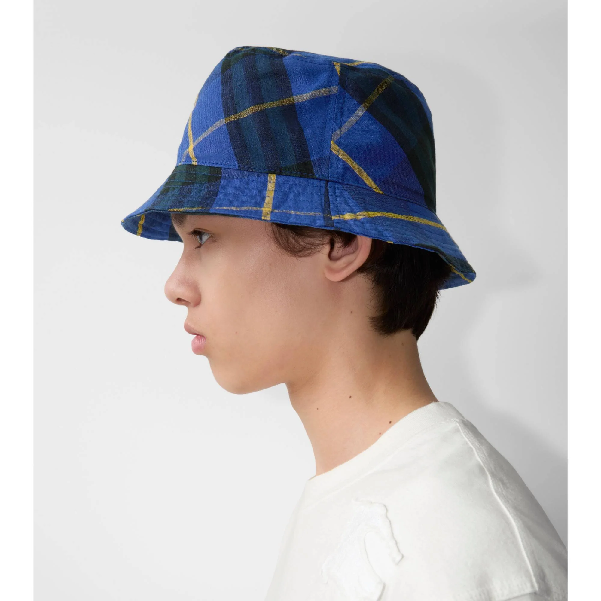 Check Linen Bucket Hat - Bright Navy IP Check - Image 5