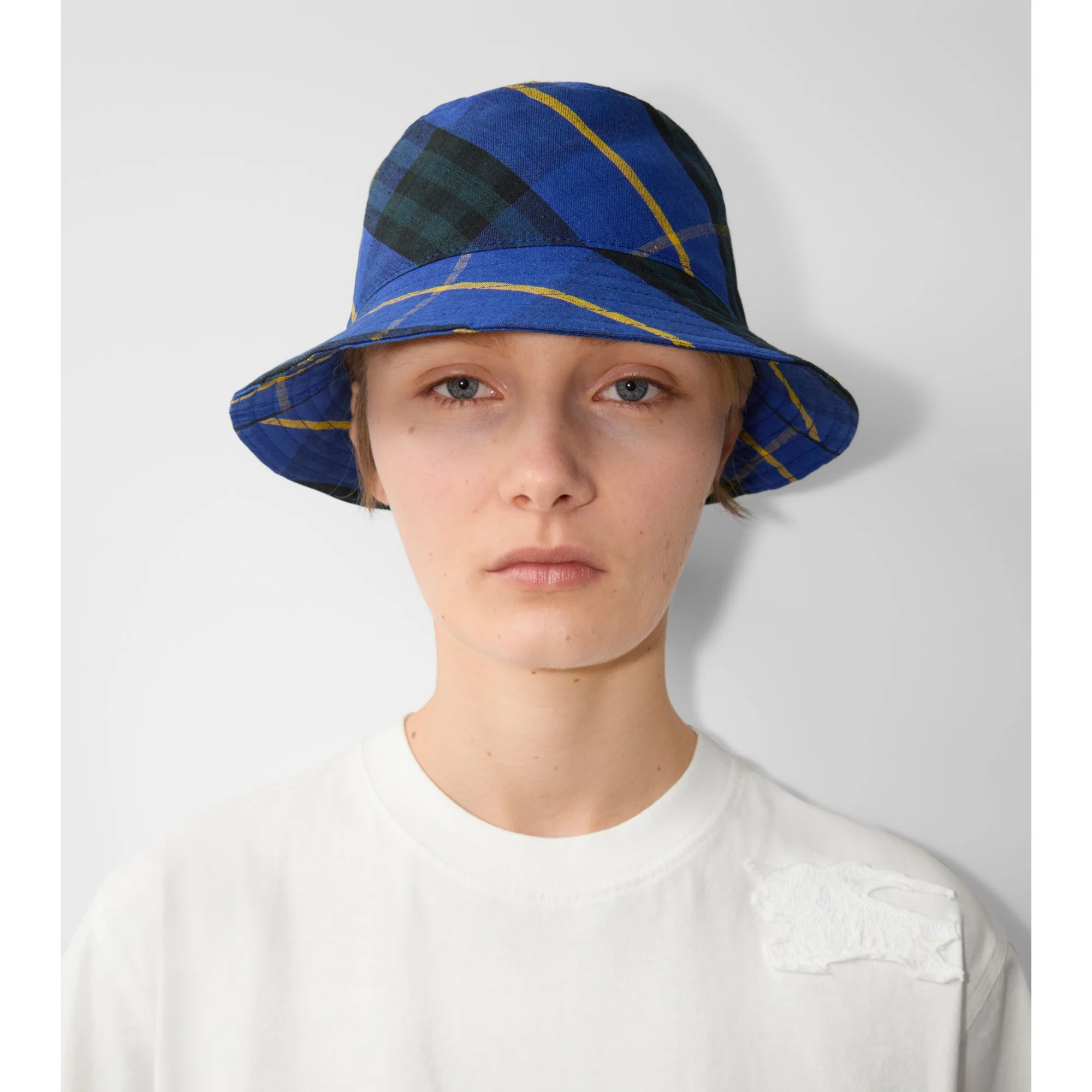 Check Linen Bucket Hat - Bright Navy IP Check - Image 2