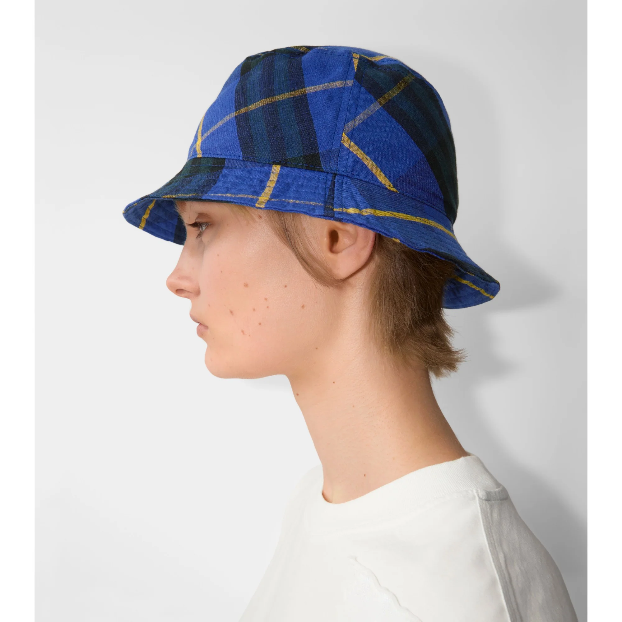 Check Linen Bucket Hat - Bright Navy IP Check - Image 3