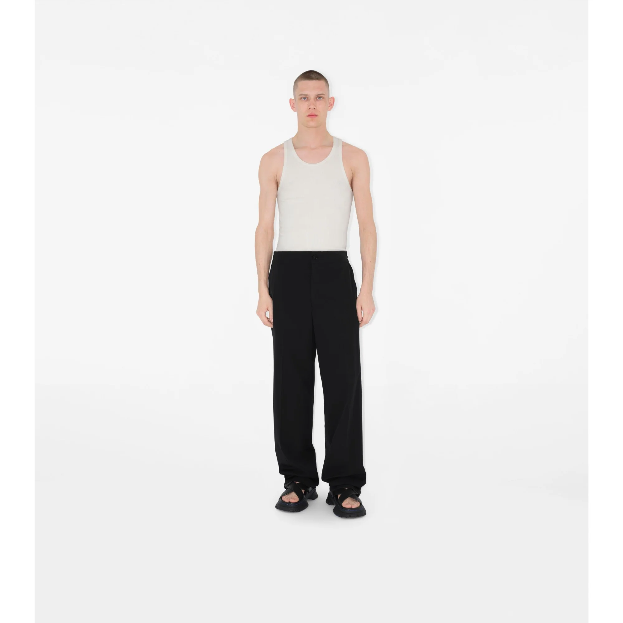 Cotton Blend Tailored Trousers - Black - Image 2