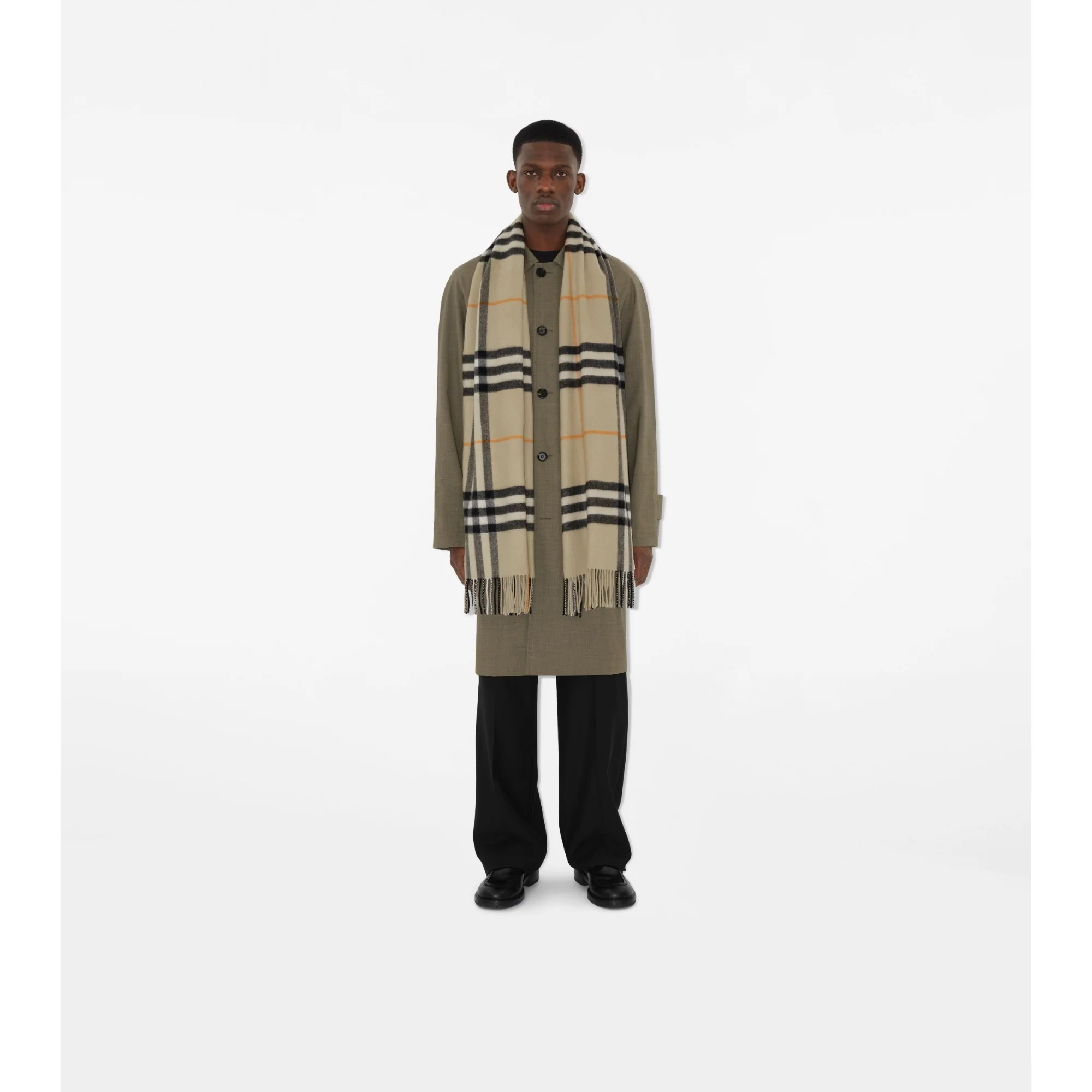 Wide Check Cashmere Scarf - Light Sage - Image 3