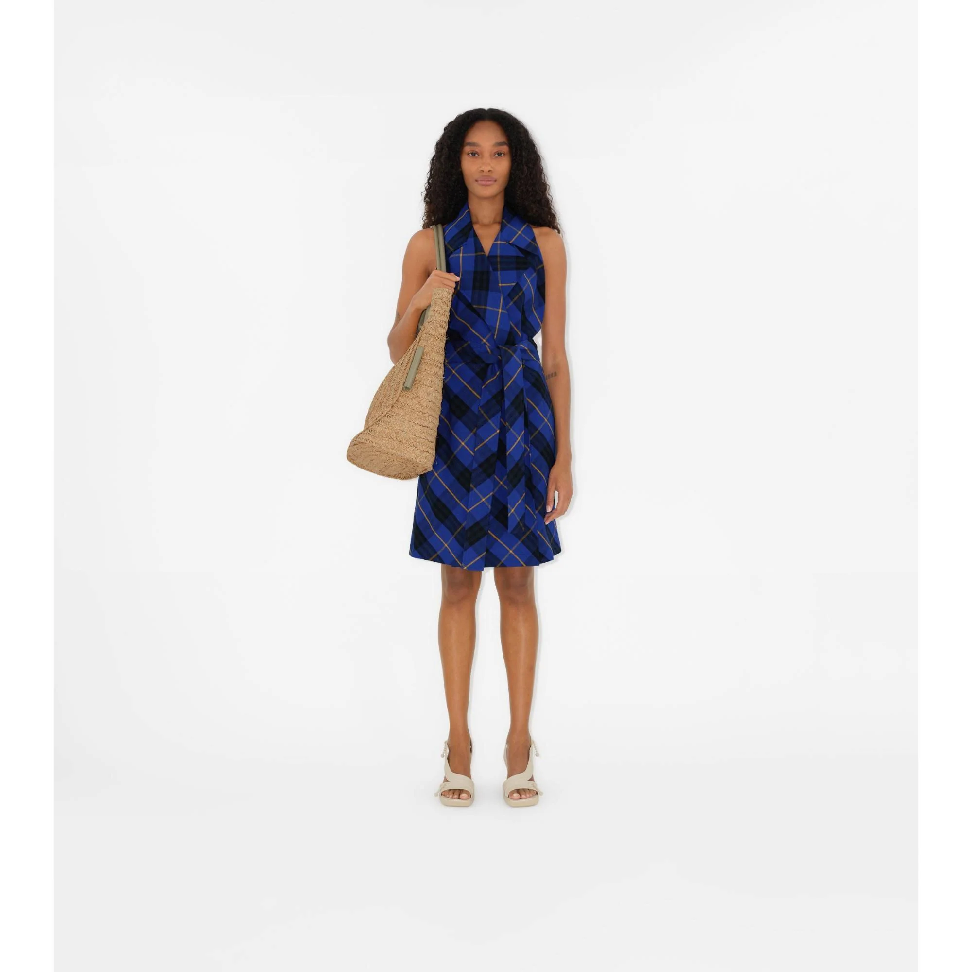 Check Linen Dress - Bright Navy IP Check - Image 2