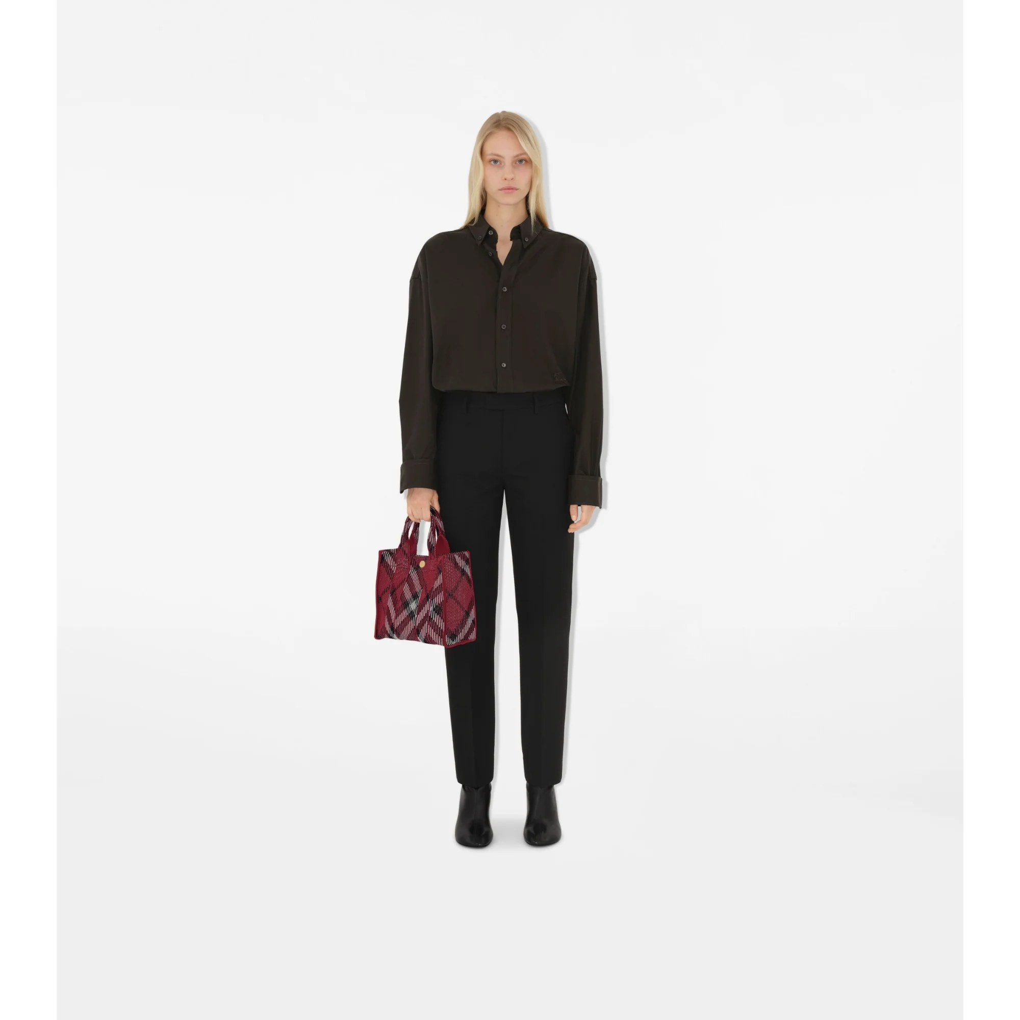 Mini Check Knitted Tote - Scarlet - Image 2