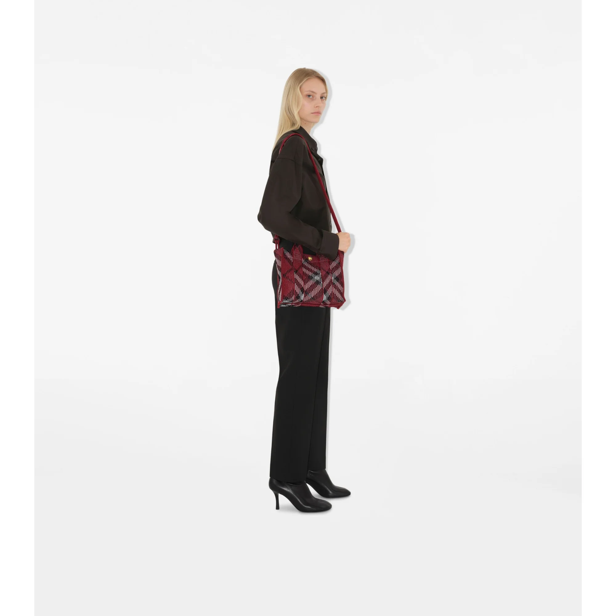 Mini Check Knitted Tote - Scarlet - Image 3