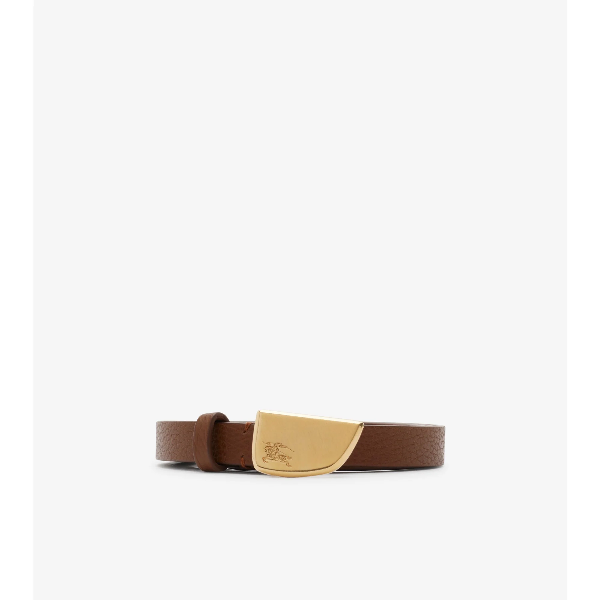 Thin Leather Shield Belt - Hazel/Gold