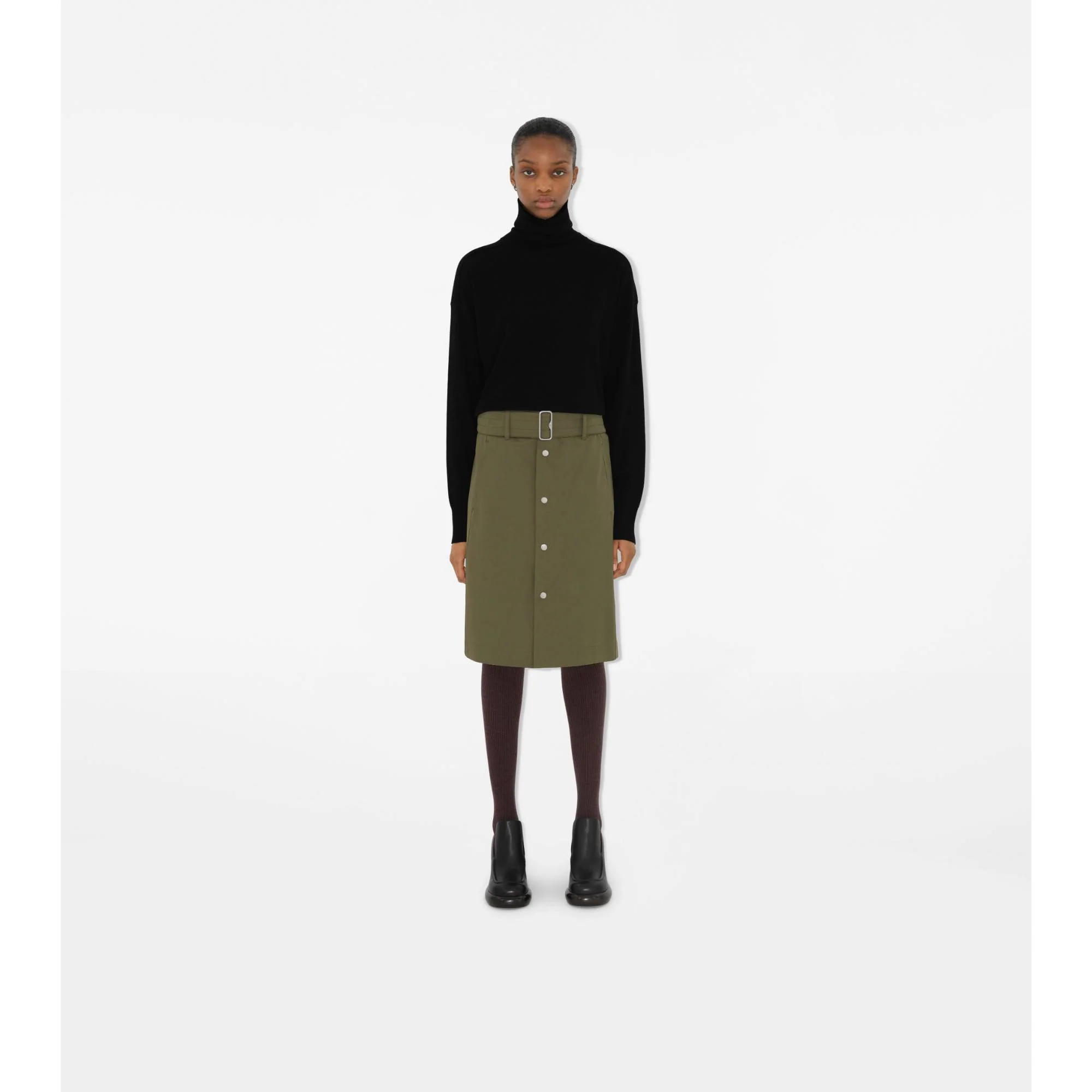 Cotton Blend Skirt - Khaki - Image 2