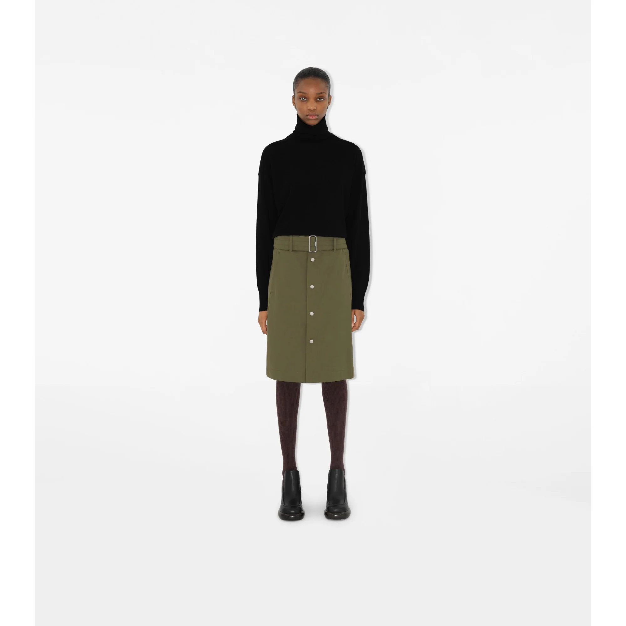 Cotton Blend Skirt - Khaki - Image 2