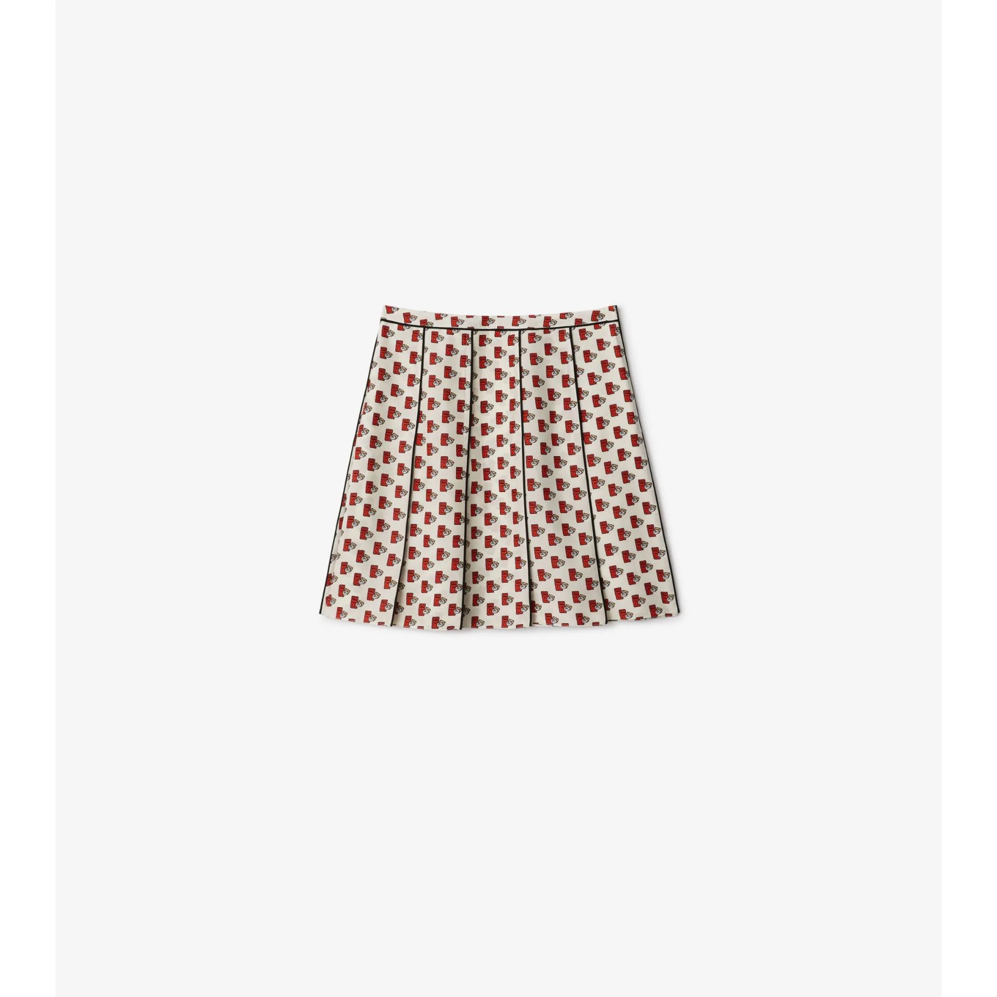Pleated Postbox Silk Skirt - Chalk IP Pattern