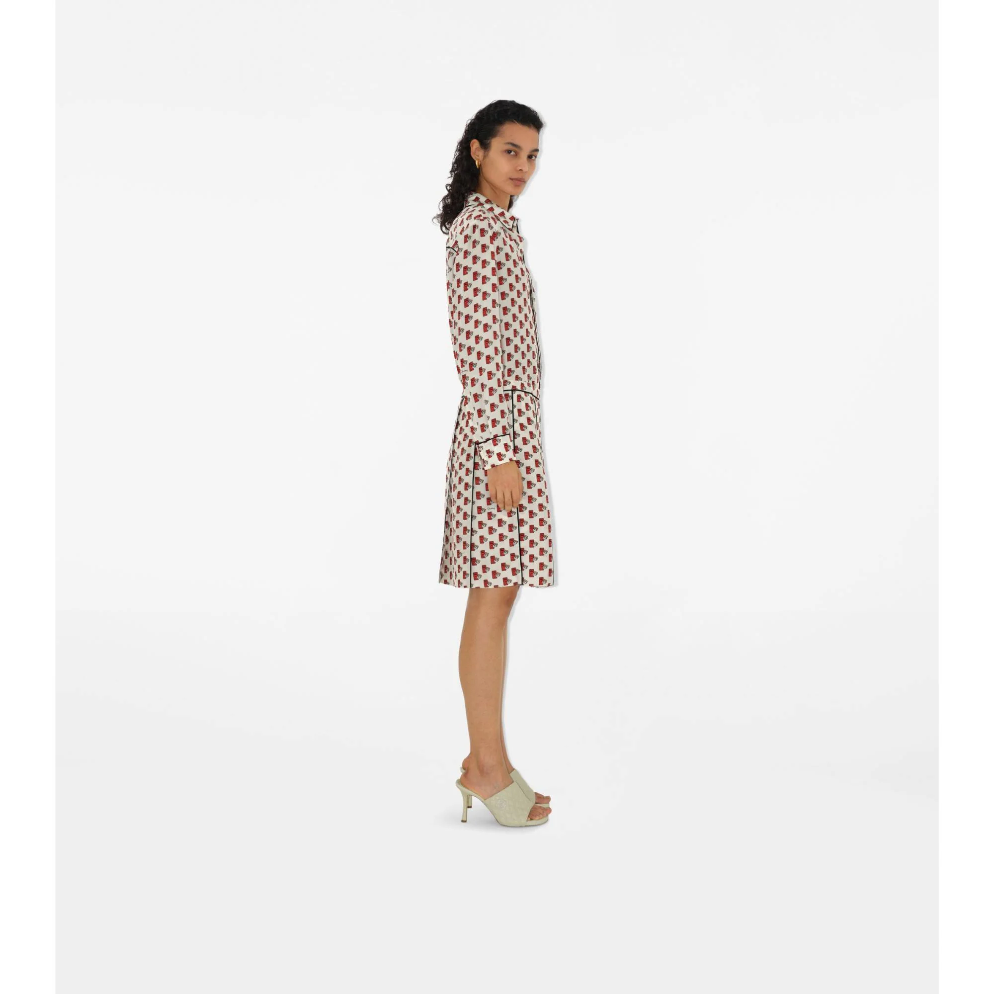 Pleated Postbox Silk Skirt - Chalk IP Pattern - Image 3