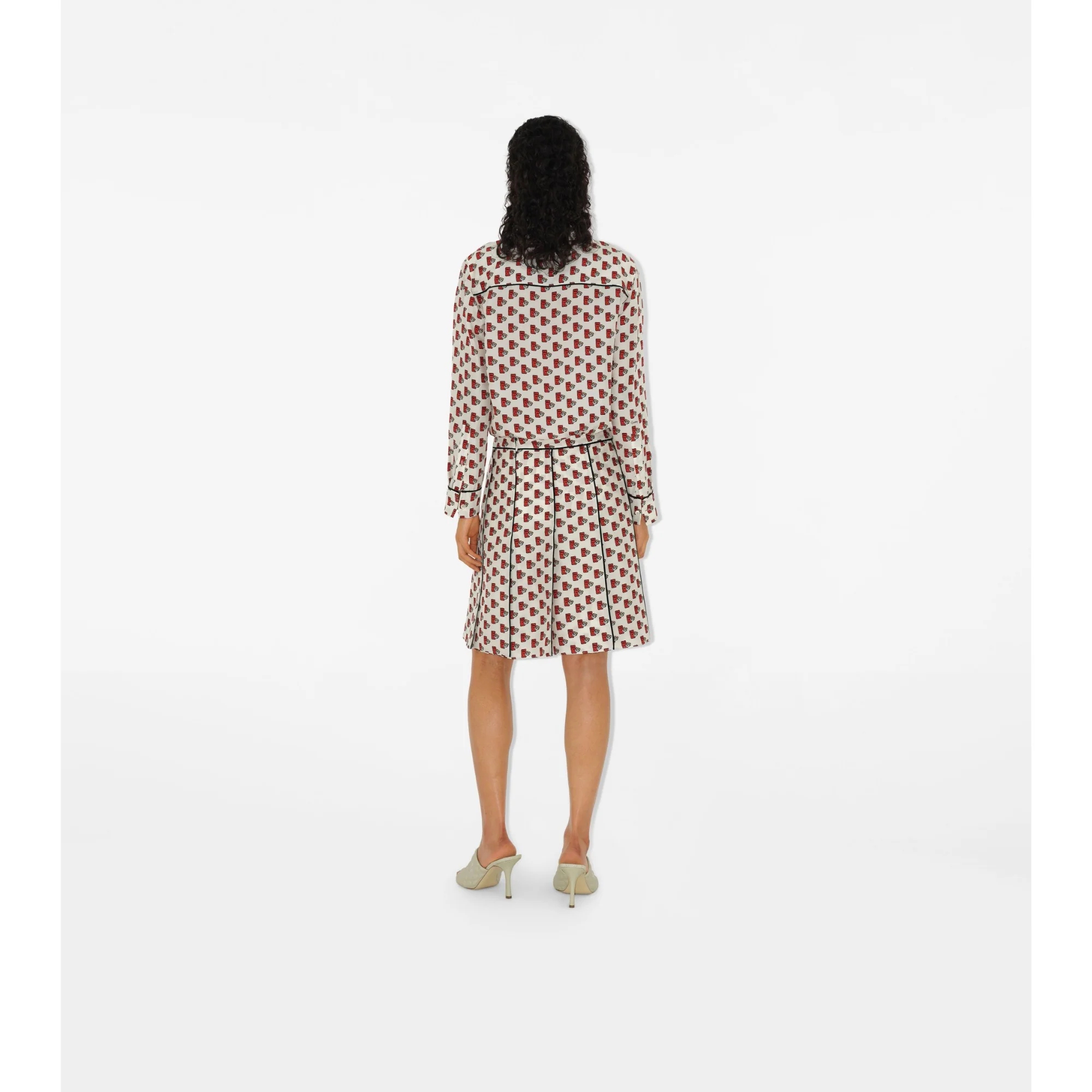 Pleated Postbox Silk Skirt - Chalk IP Pattern - Image 4