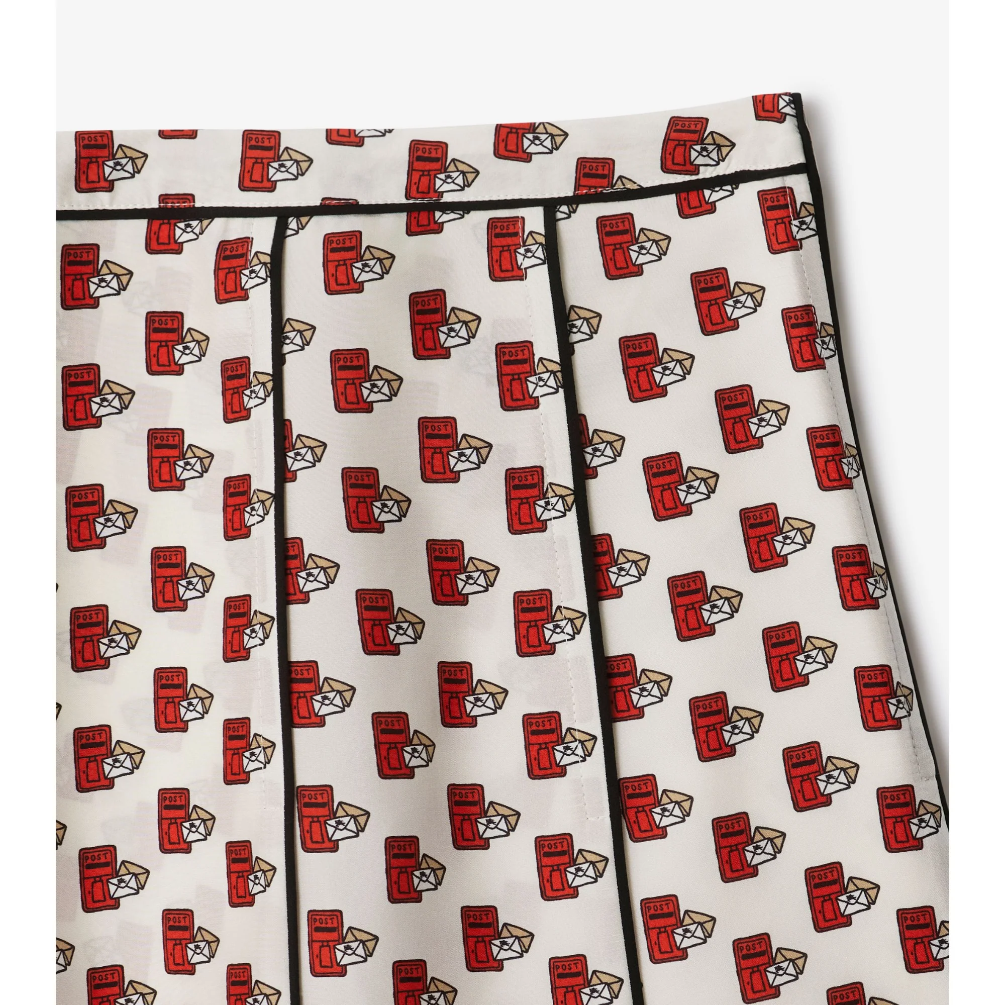Pleated Postbox Silk Skirt - Chalk IP Pattern - Image 5
