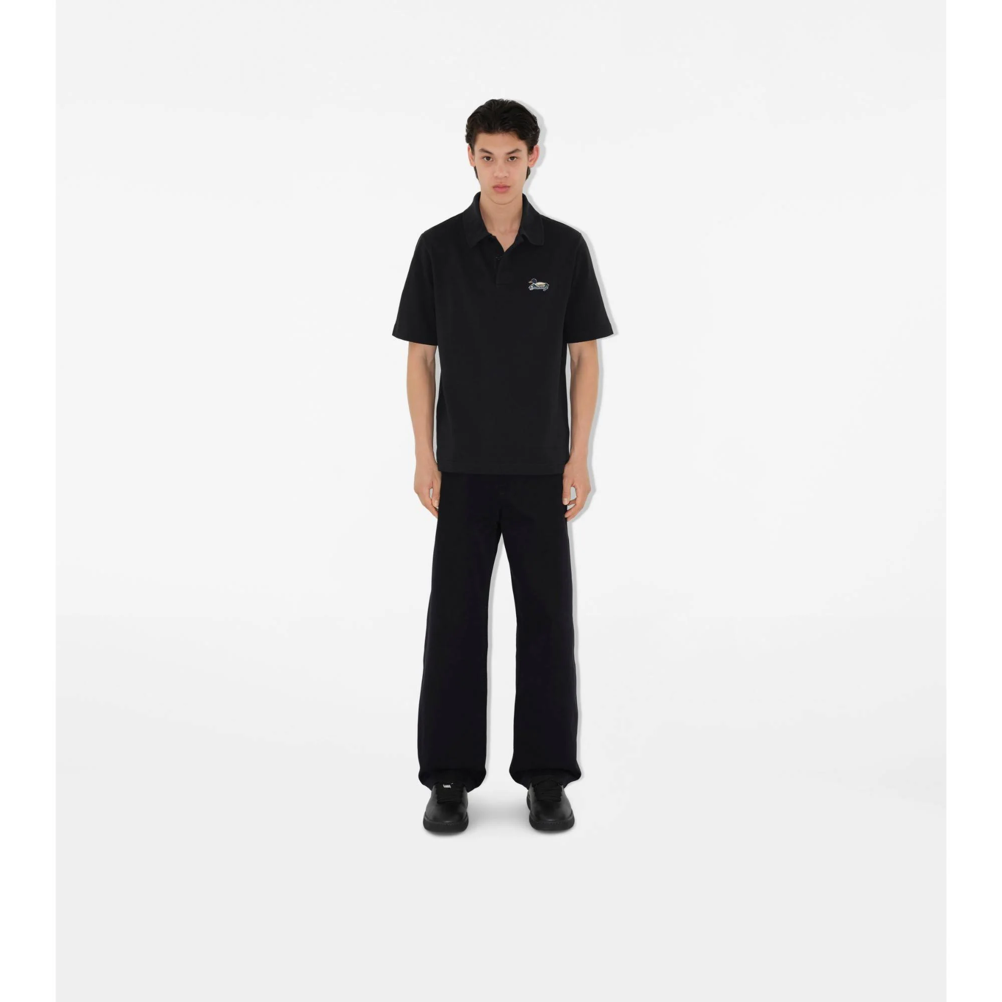 Cotton Polo Shirt - Black - Image 2