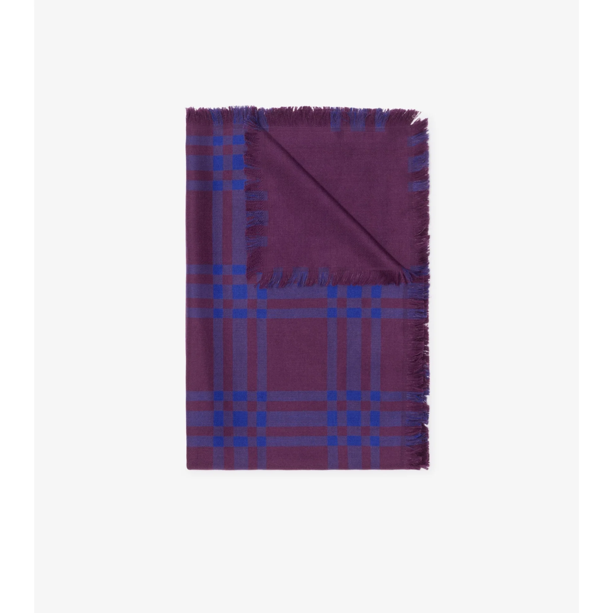 Reversible Check Wool Silk Scarf - Pansy - Image 4
