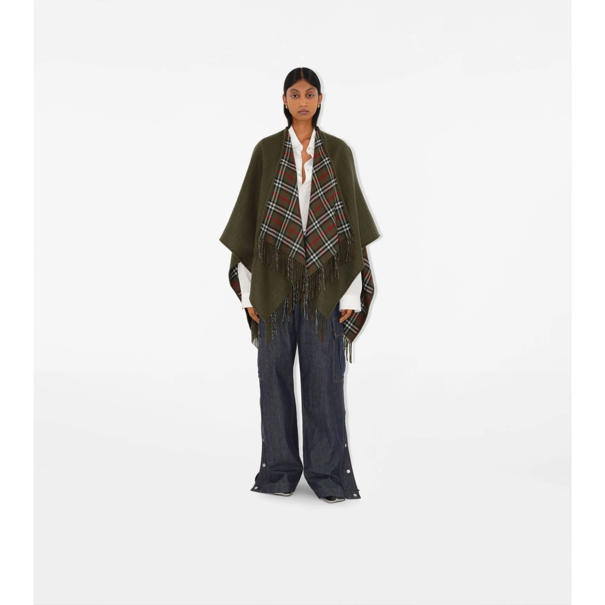 Reversible Check Wool Cape - Loch - Image 2