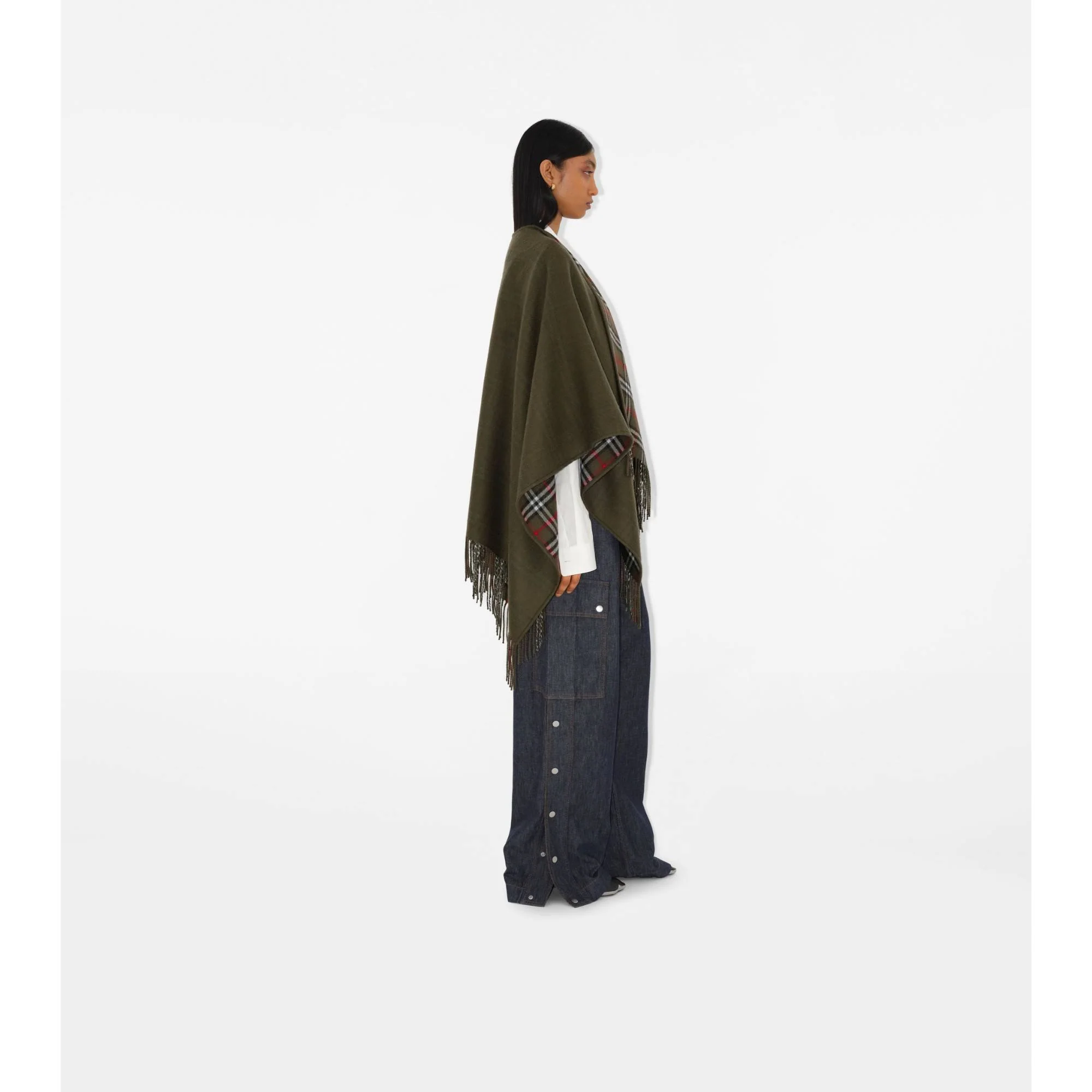Reversible Check Wool Cape - Loch - Image 3