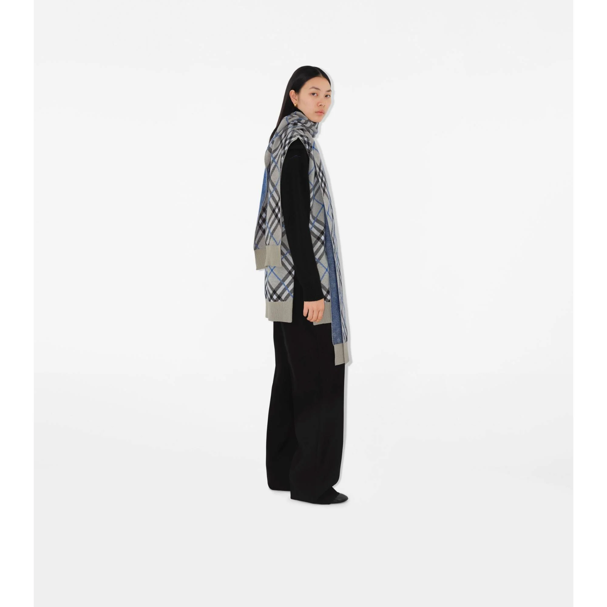Check Wool Mohair Blend Cape - Lichen IP Check - Image 3