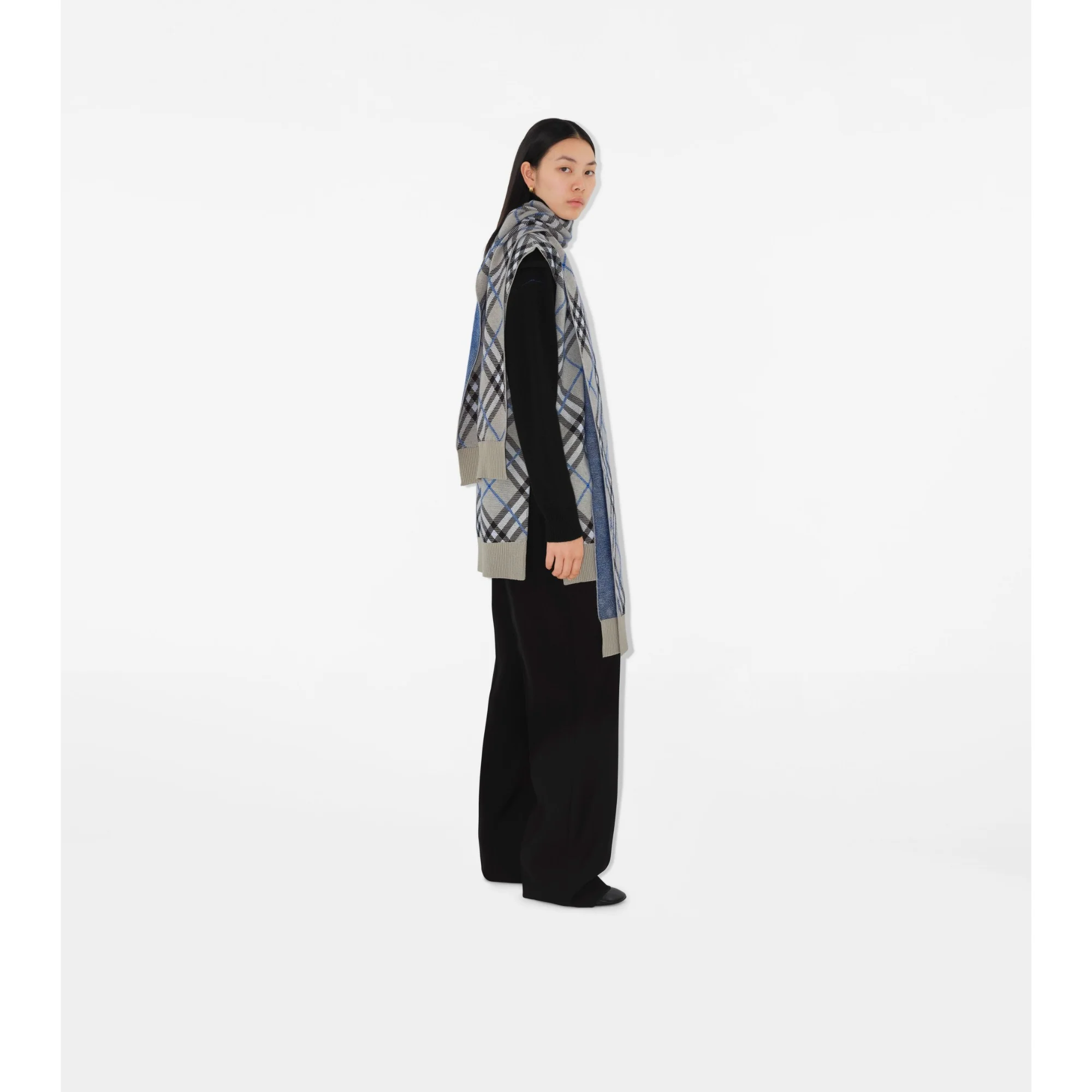 Check Wool Mohair Blend Cape - Lichen IP Check - Image 3
