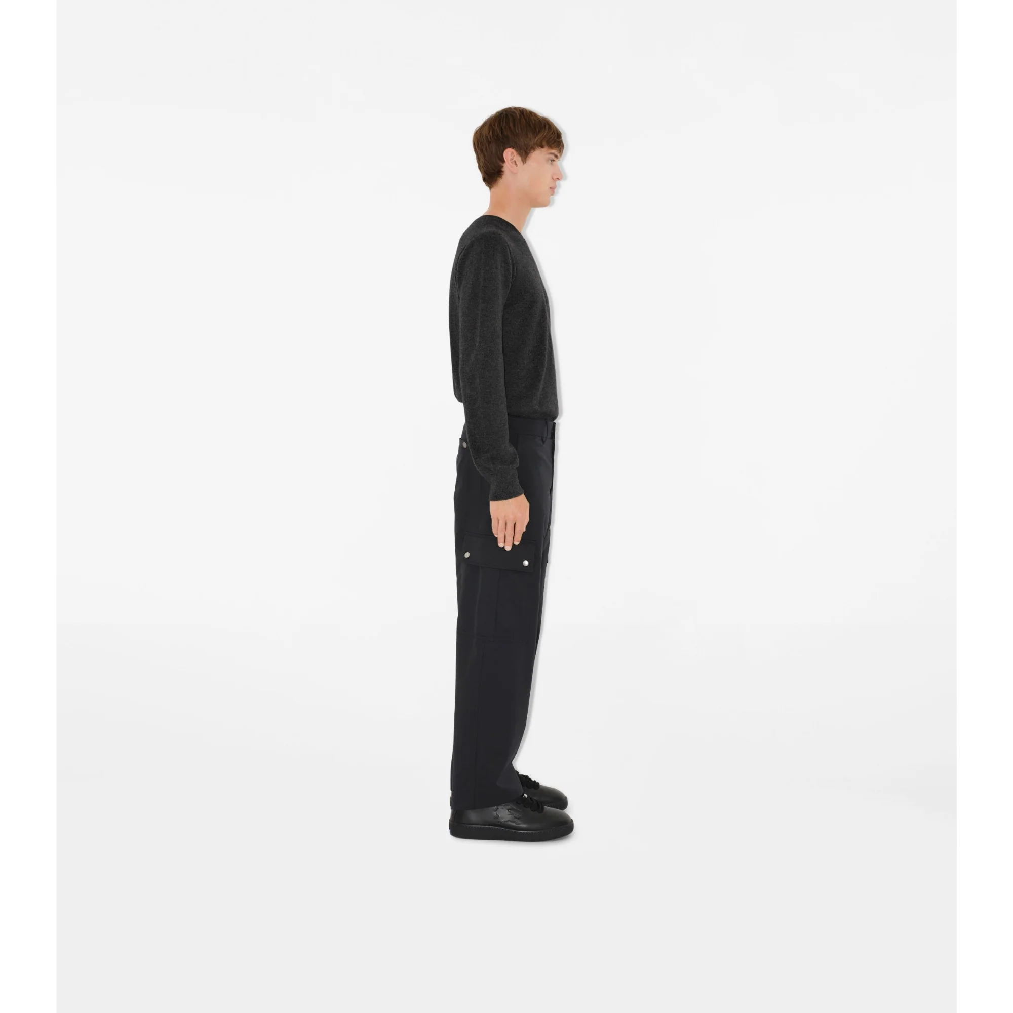 Cotton Blend Cargo Trousers - Black - Image 3