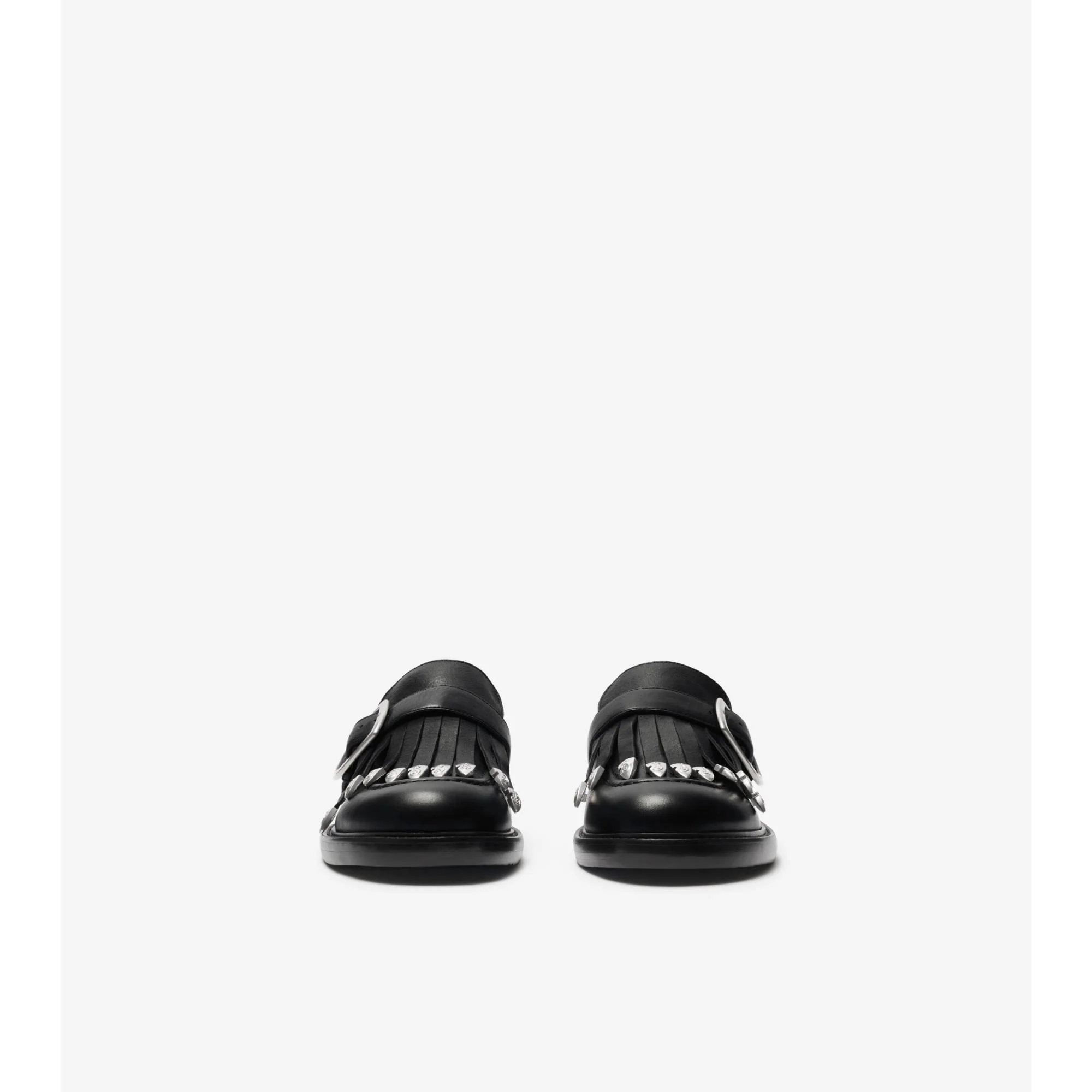 Leather Cobble Fringe Loafers - Black - Image 3