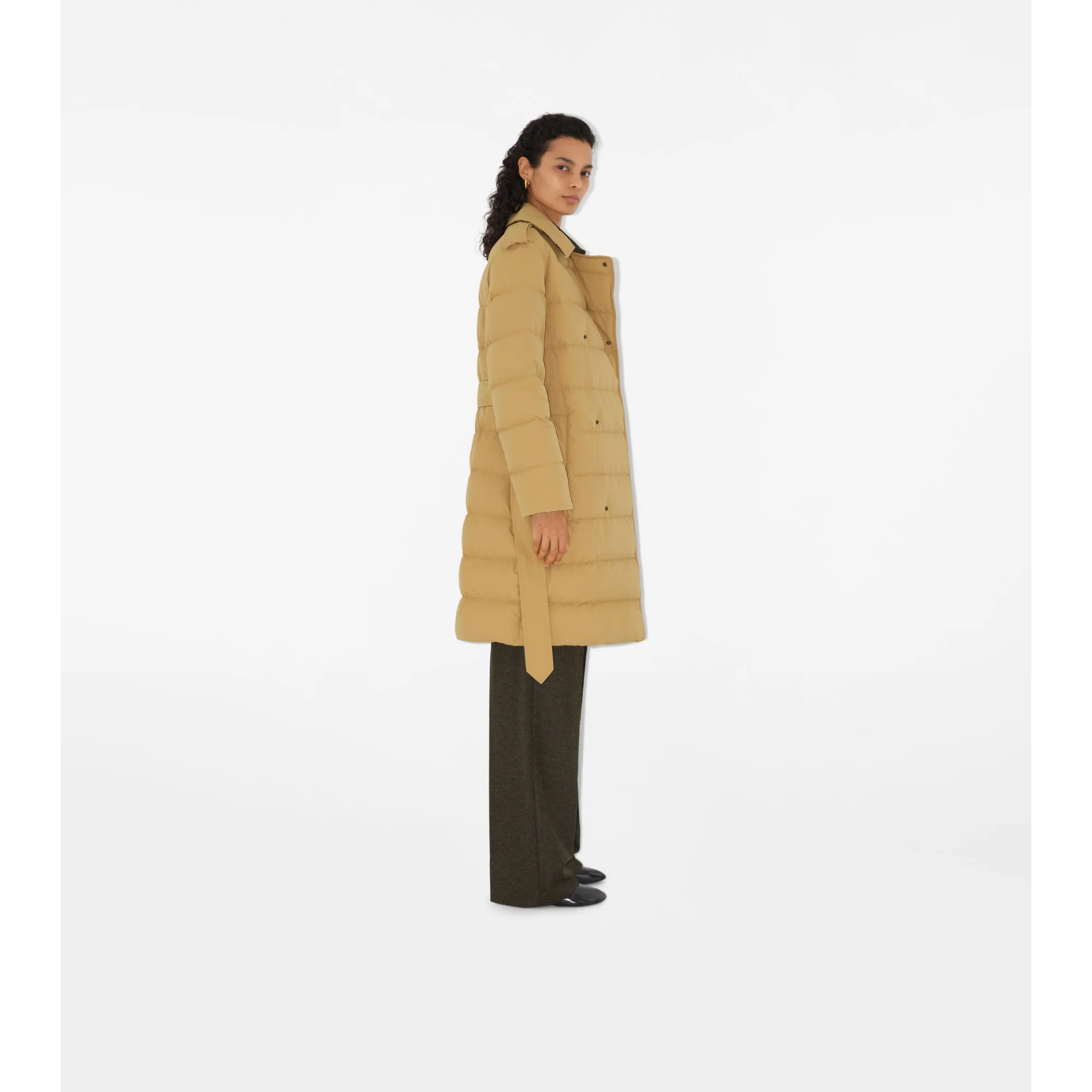 Mid-length Nylon Puffer Coat - Flax/Sand IP Check - Image 3