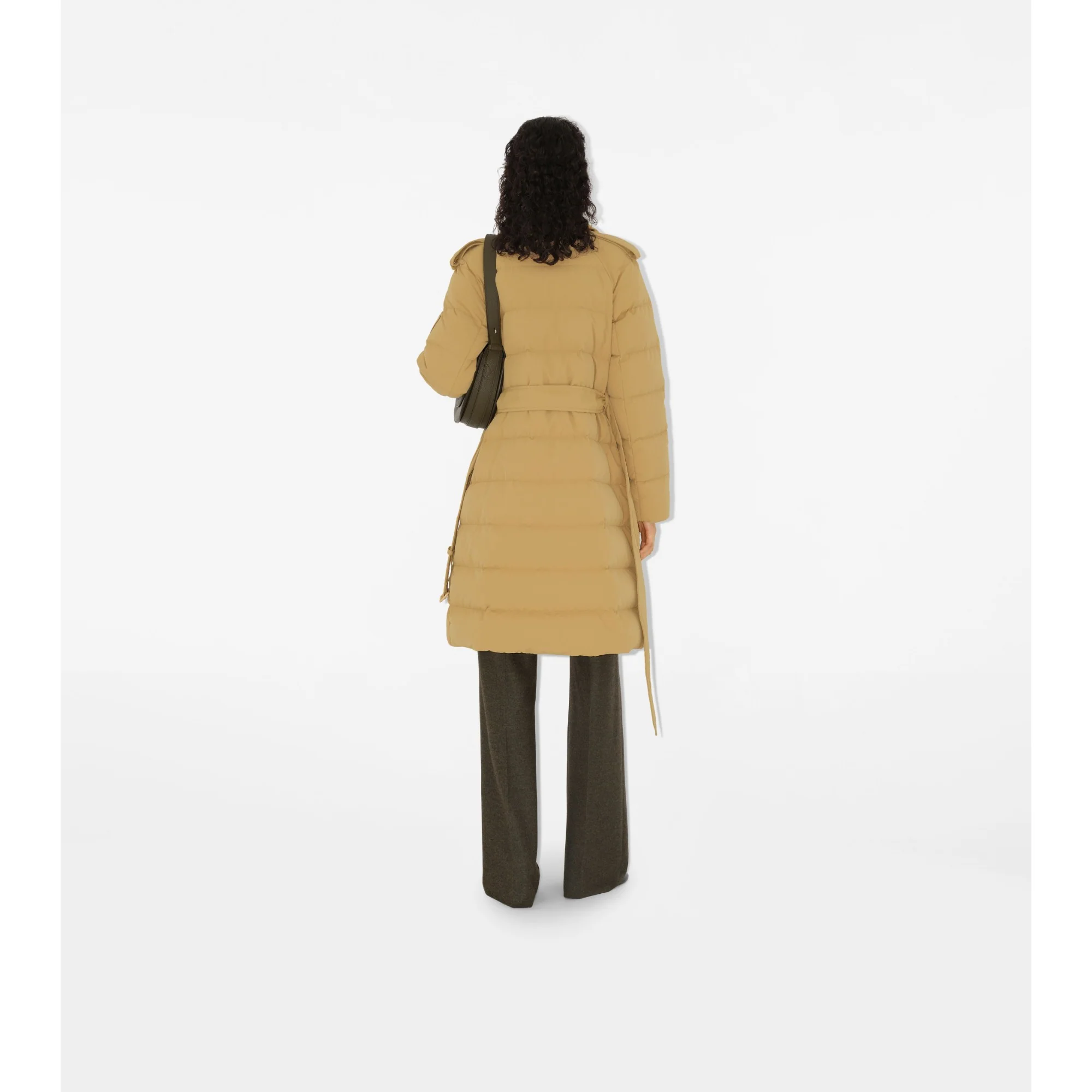 Mid-length Nylon Puffer Coat - Flax/Sand IP Check - Image 4