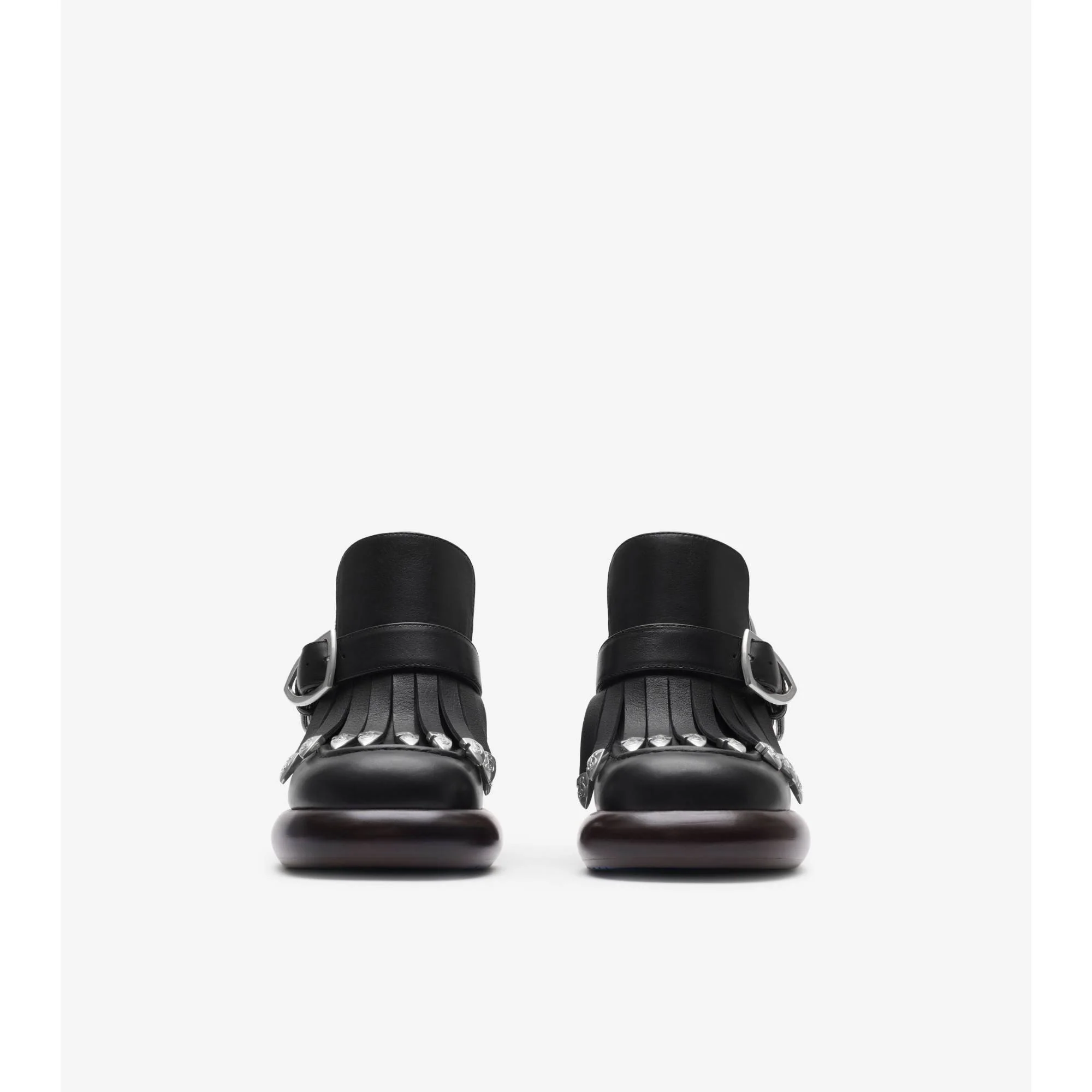 Leather Wedge Fringe Heeled Loafers - Black - Image 3
