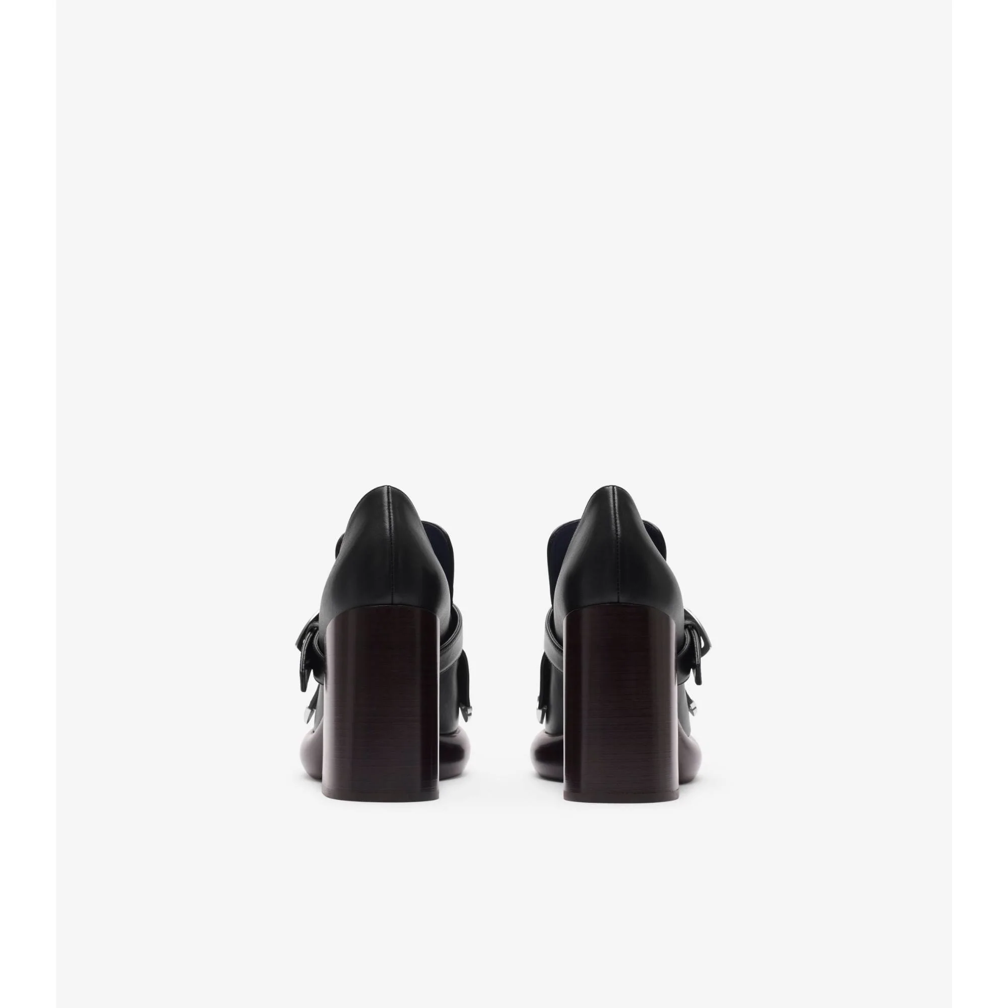 Leather Wedge Fringe Heeled Loafers - Black - Image 4