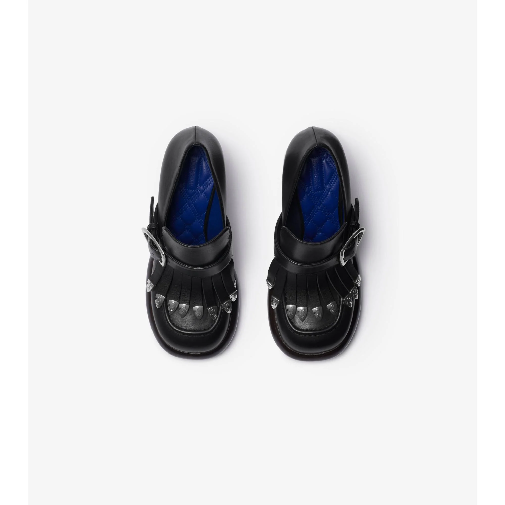 Leather Wedge Fringe Heeled Loafers - Black - Image 5
