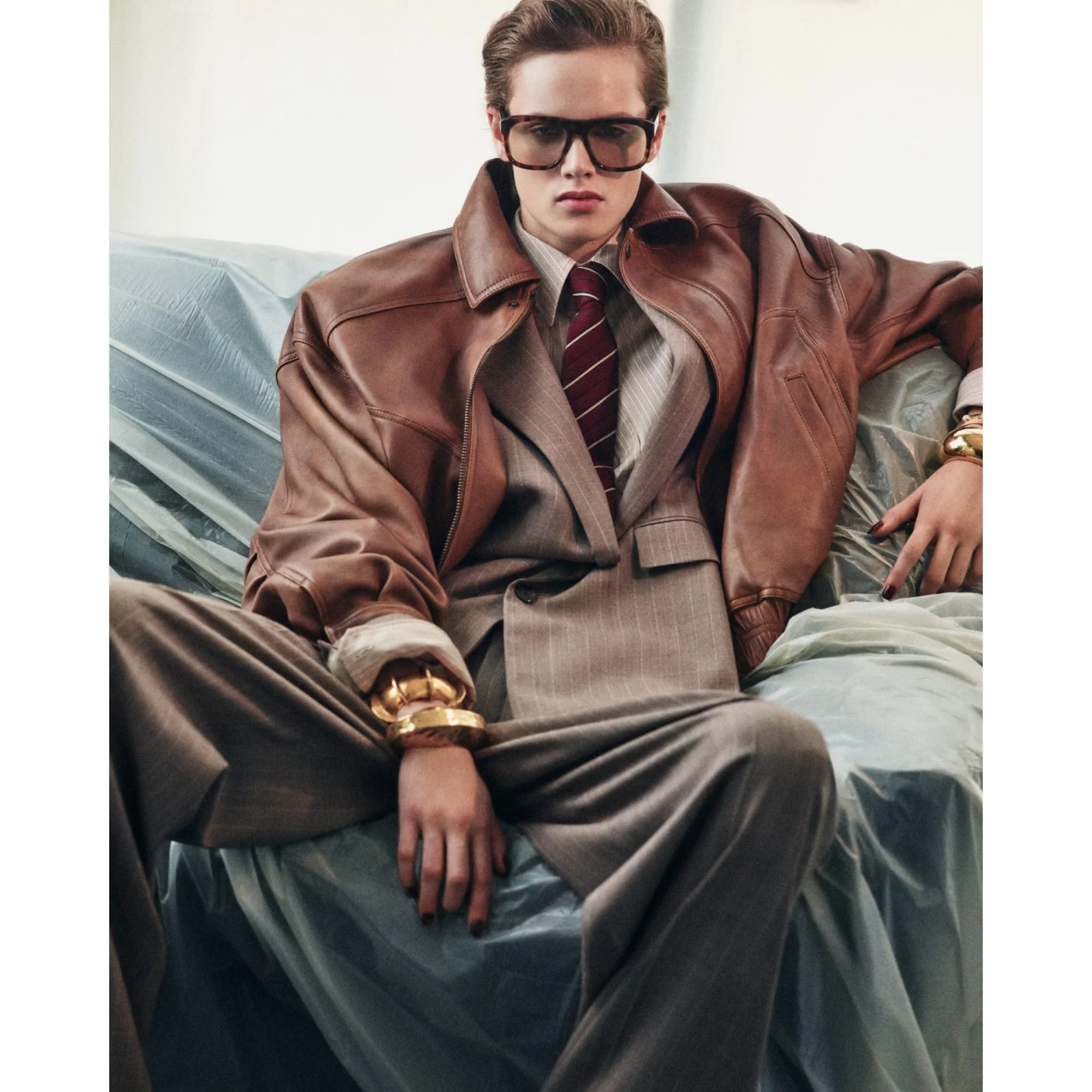 Blouson Petit Col Nappa - Marron Glace/Vigogne - Image 5
