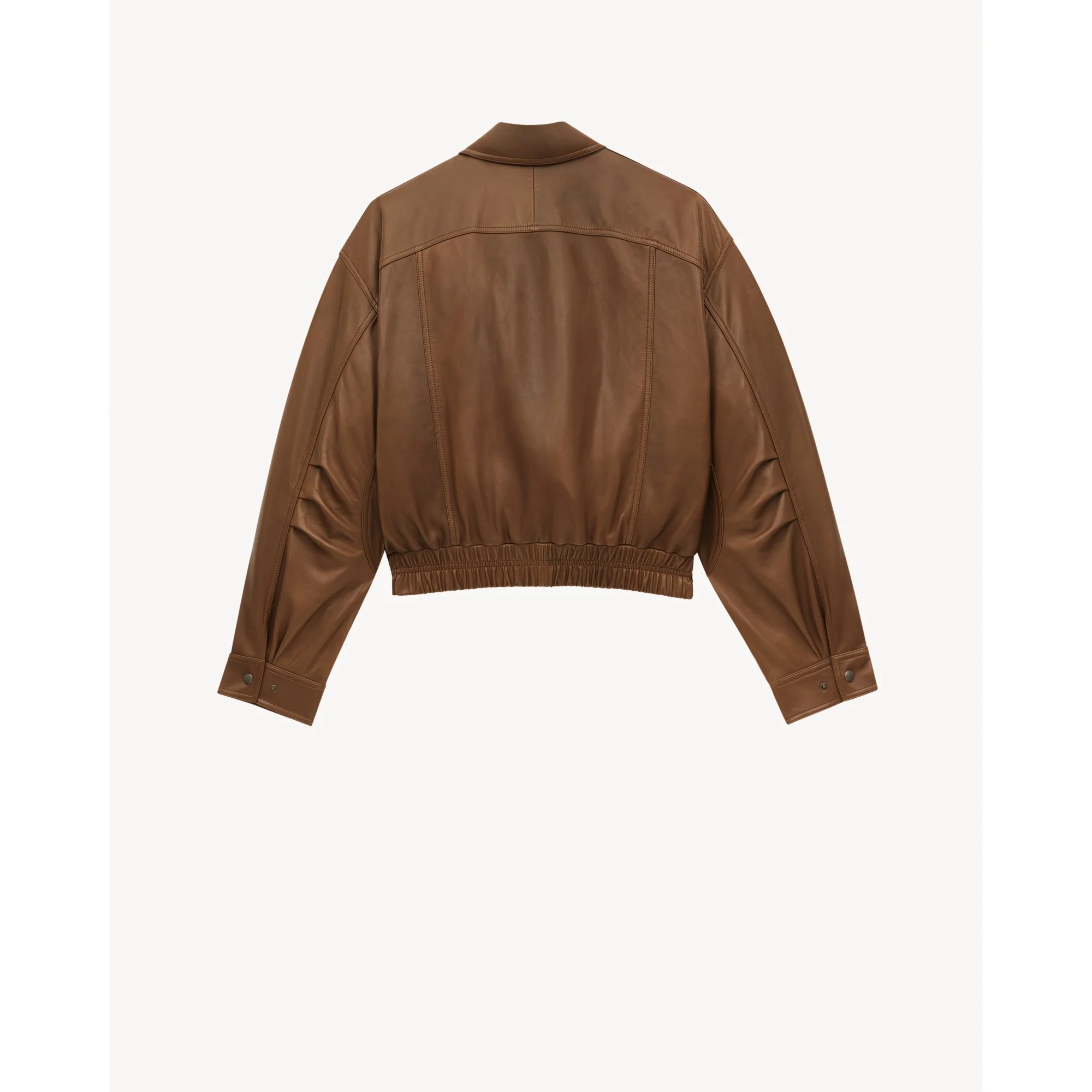Blouson Petit Col Nappa - Marron Glace/Vigogne - Image 4
