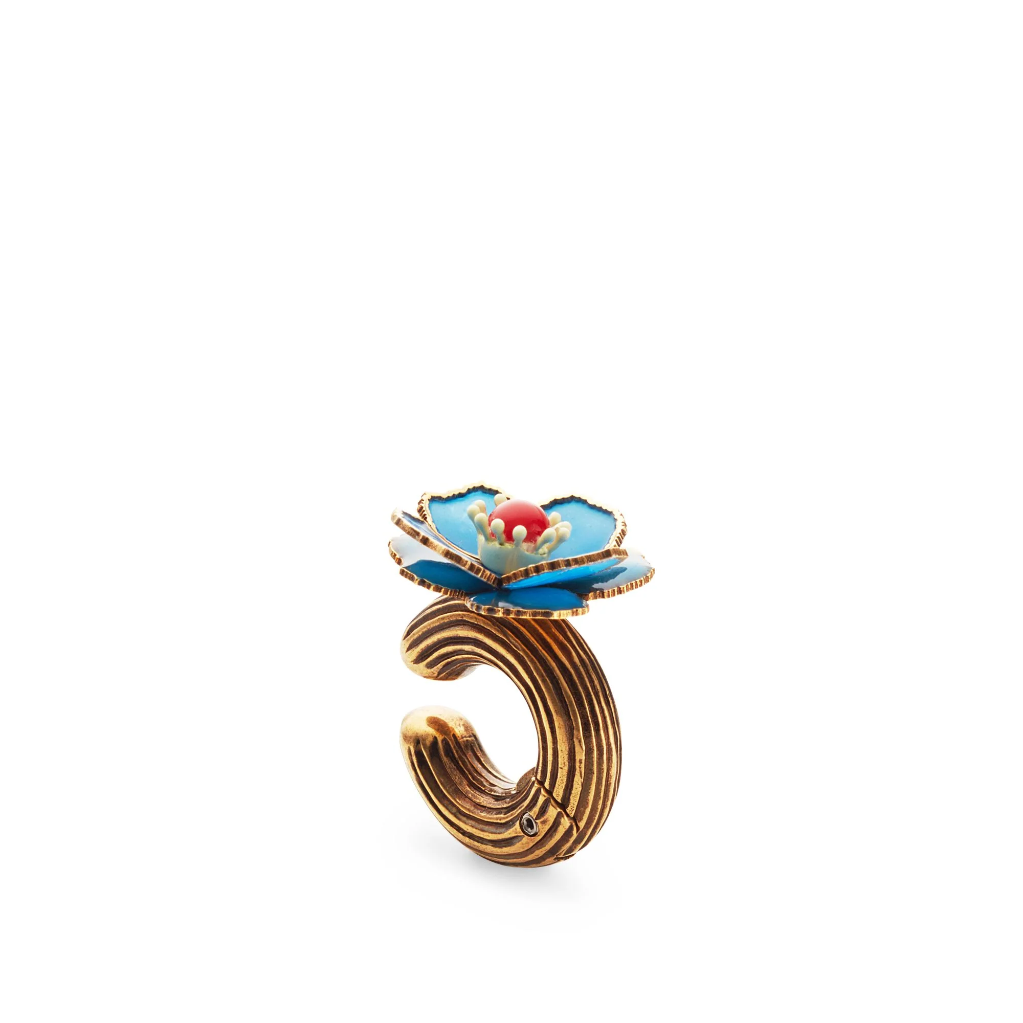 Women's Flowers Mono Earring Large - Burattato Gold + Royal Blue