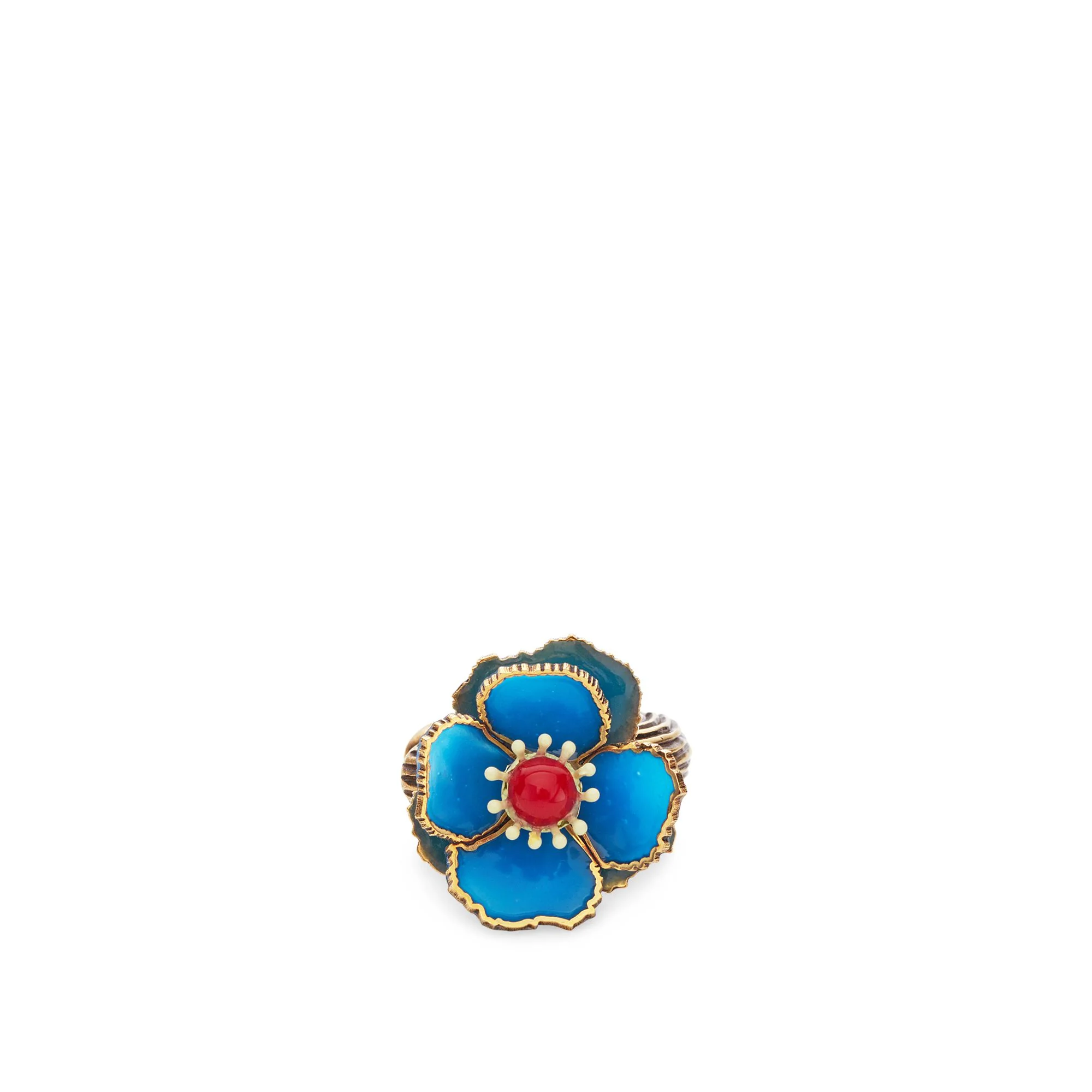 Women's Flowers Mono Earring Large - Burattato Gold + Royal Blue - Image 2