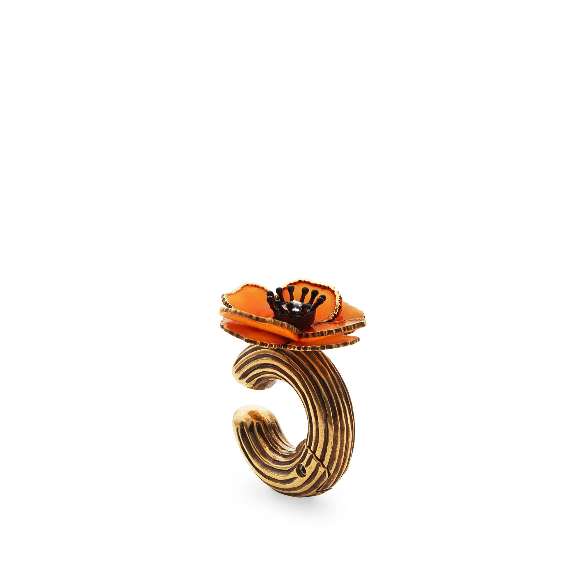 Women's Flowers Mono Earring Large - Burattato Dark Gold + Flou Orange