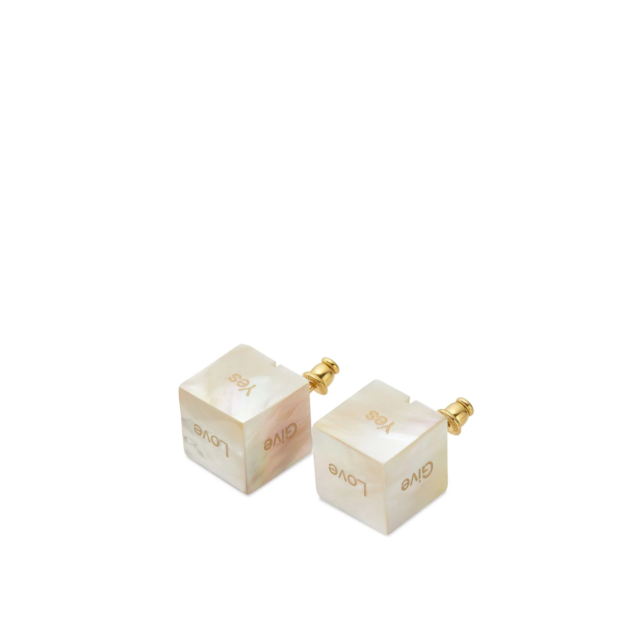 Women's Fendi Dice Medium Cube Earring - Vibrato Old Gold + White - Image 2